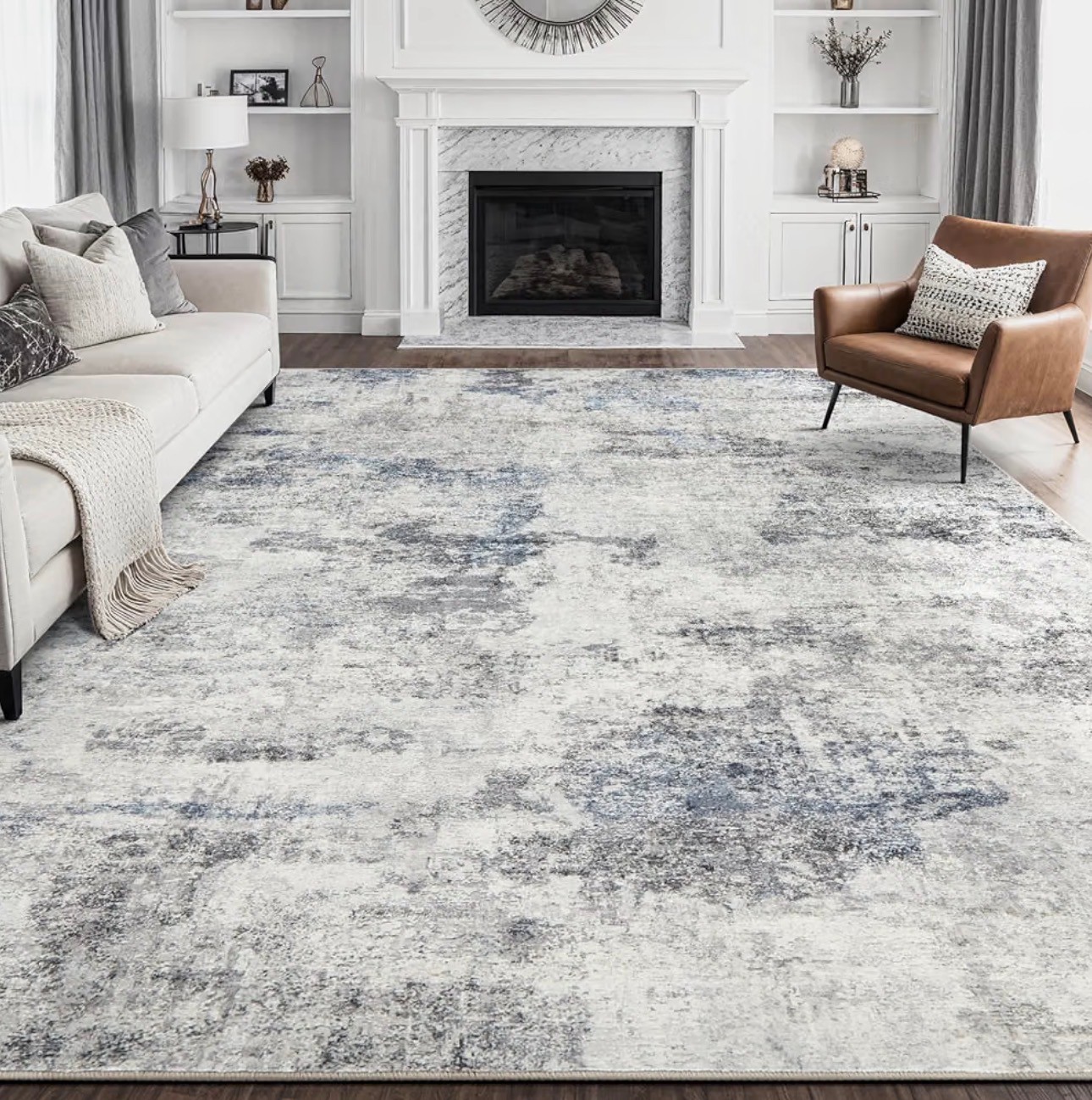 10x14' Area Rug Washable Neutral Modern Low Pile Soft Thin - photo 2