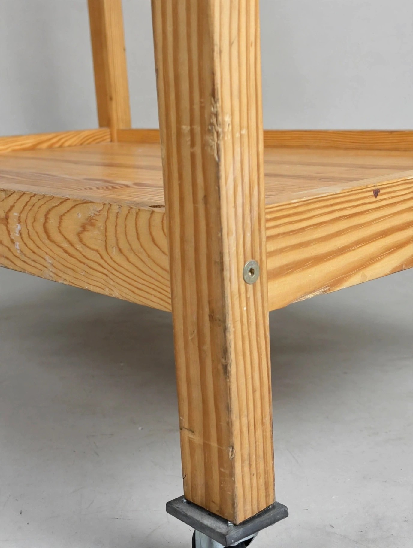 Vintage 70s Solid Pine Two-Tier Rolling Utility Cart on Casters - photo 4
