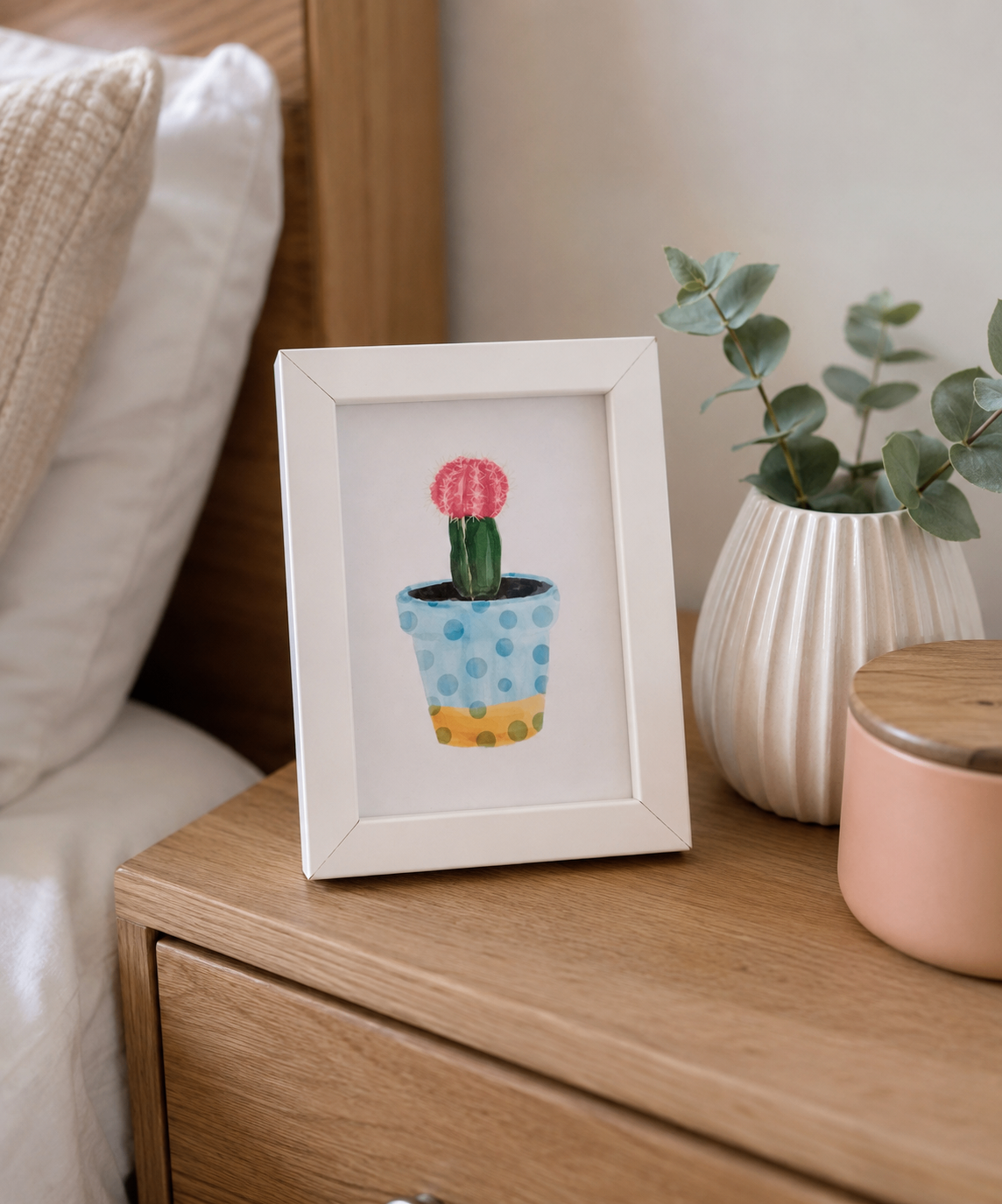 Like New White Framed Watercolor Cactus Print - photo 3