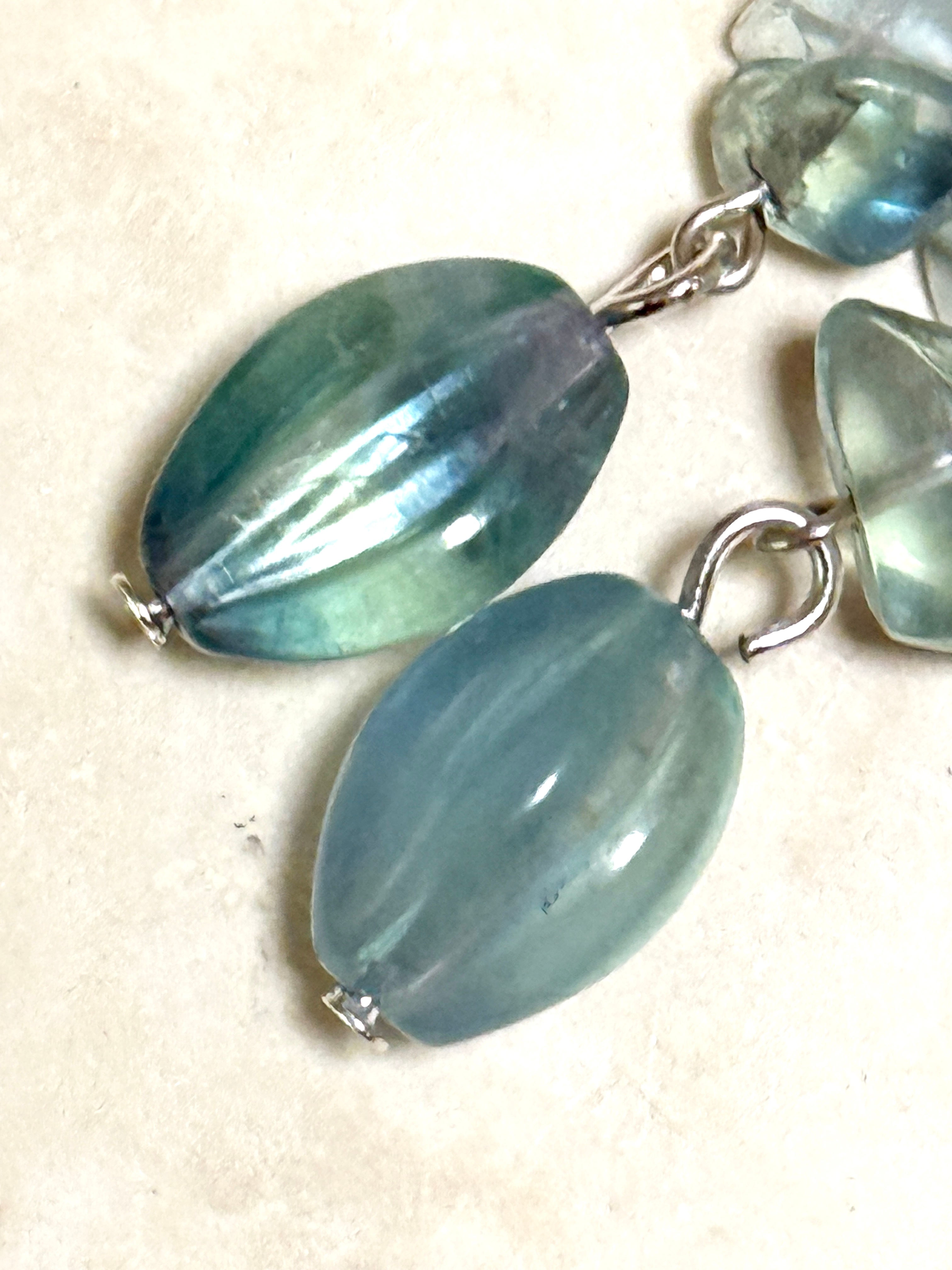 Natural Teal Fluorite Earrings, Gemstone & Sterling Silver Hooks - photo 4