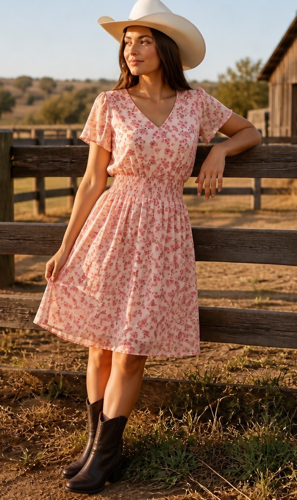 🤠 Pink Cowgirl Floral Dress / Robe Cowgirl fleurie rose