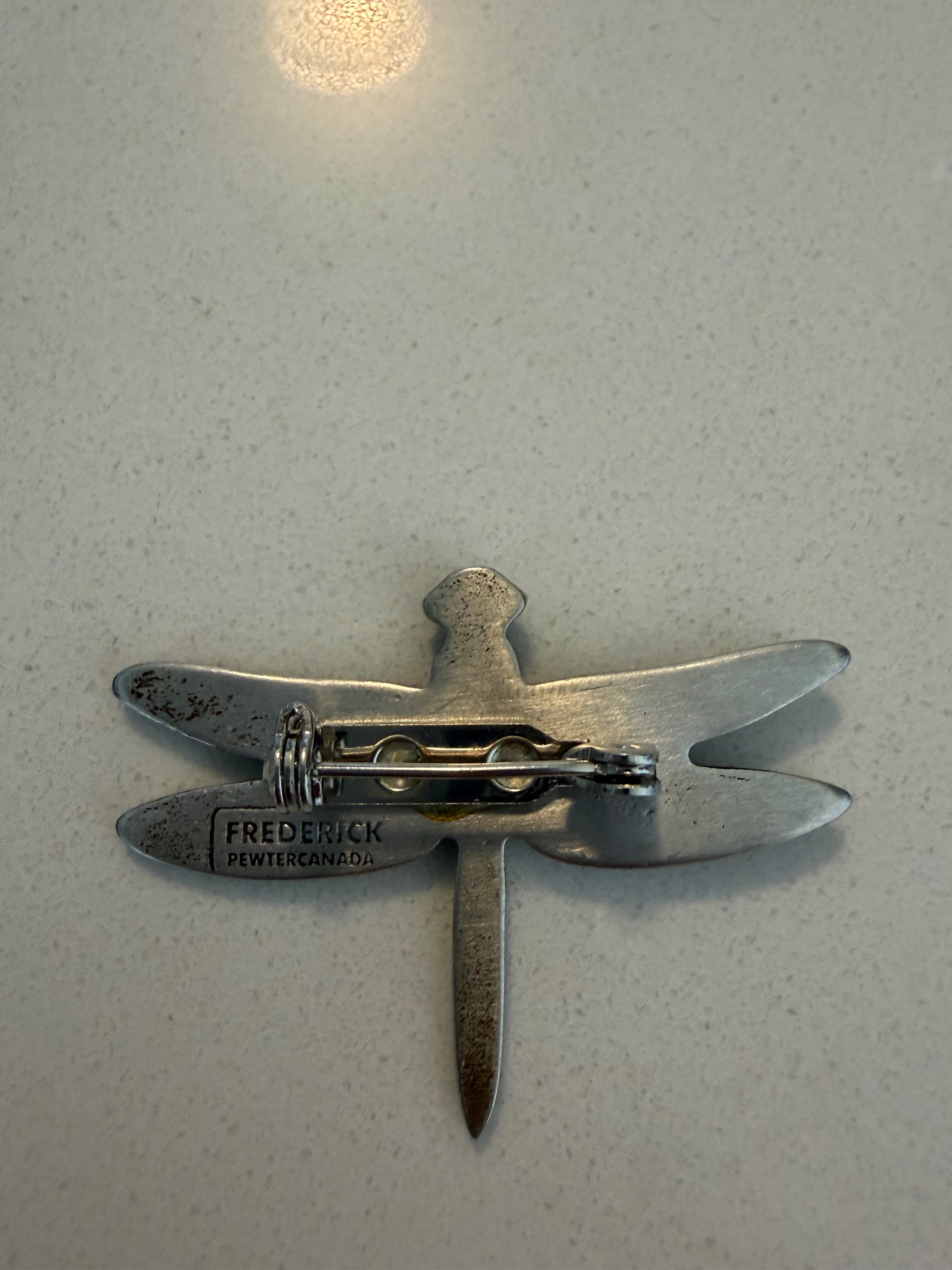 Vintage Frederick Pewter Canada Dragonfly Brooch Pin - photo 2