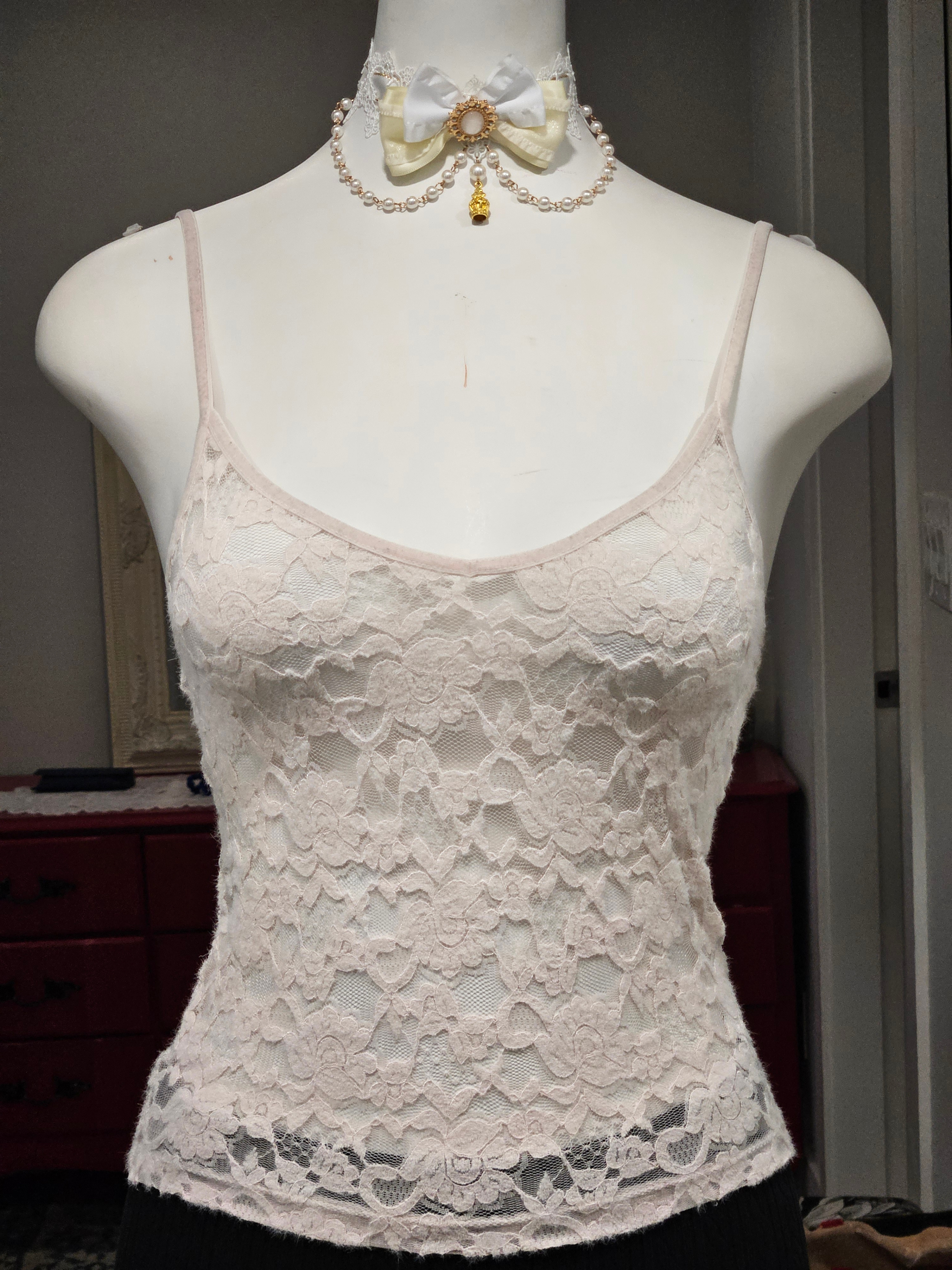 floral mesh lace tank top