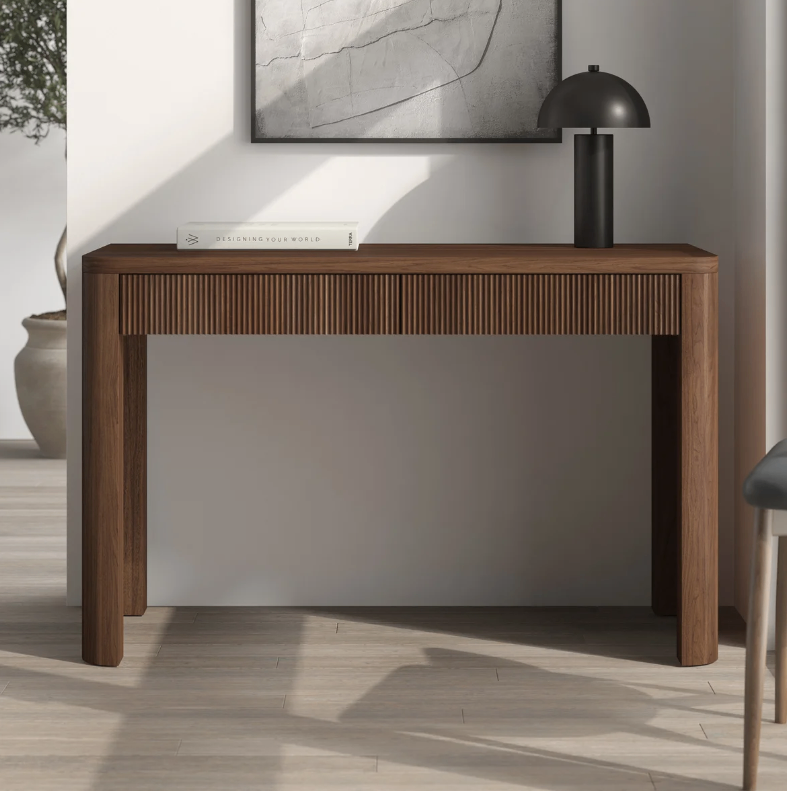 Satin Walnut Wood Vanity Console Table with Two Drawers - photo 3