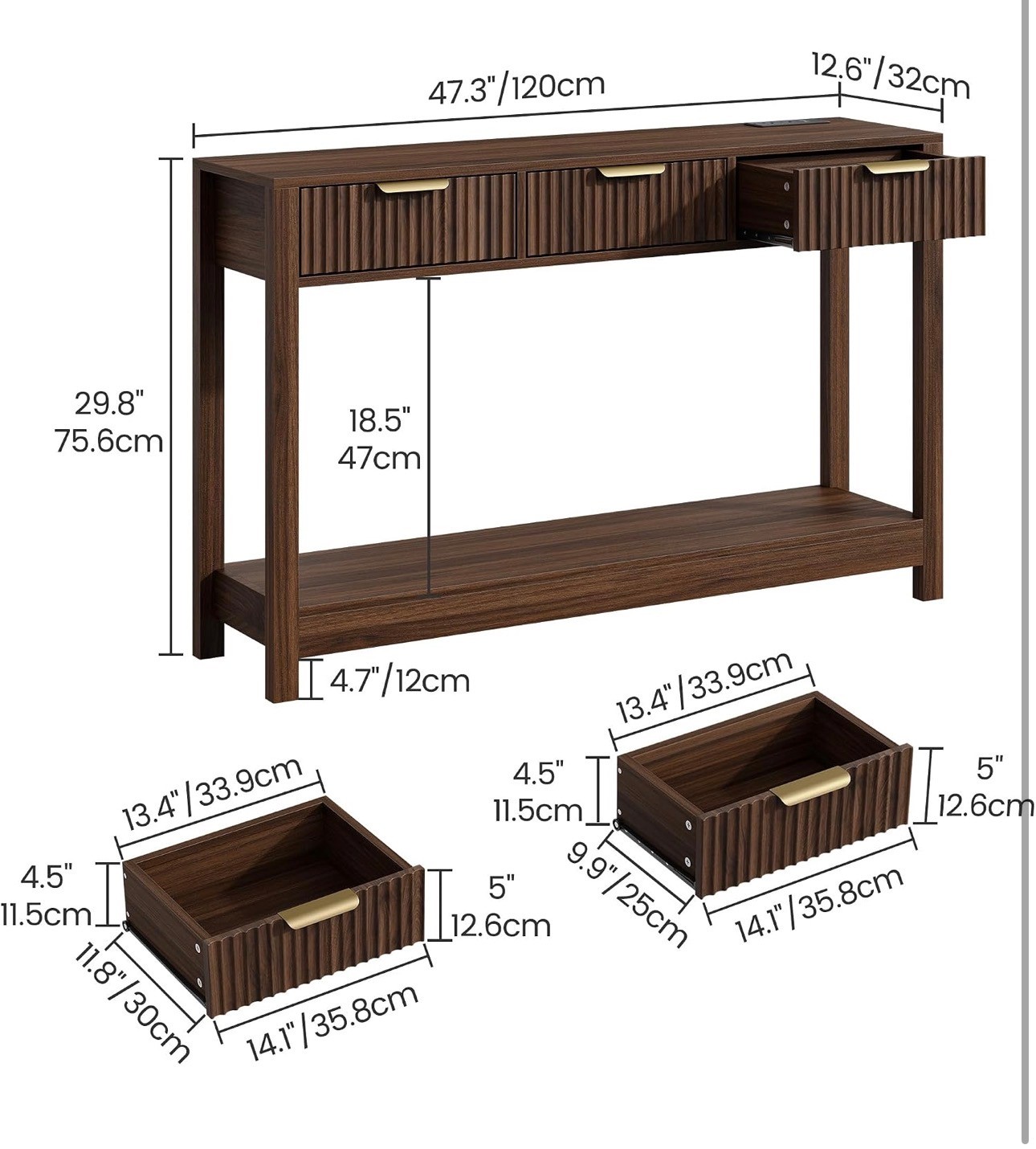SEALED: Wood Table 3 Drawers Curved Profile Storage Shelves - photo 3