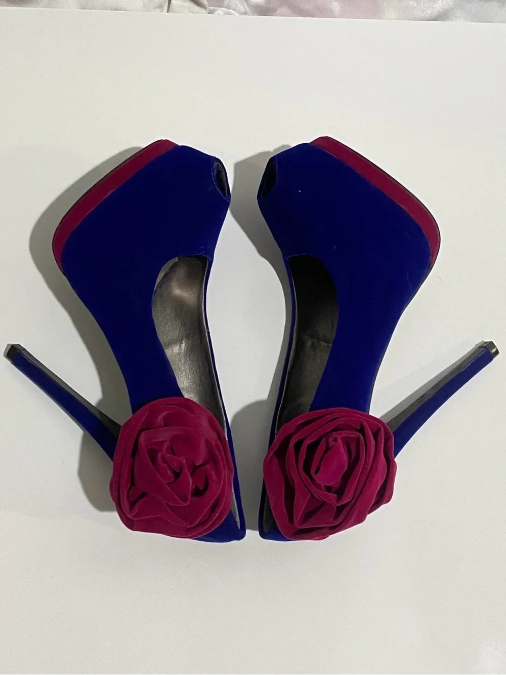 Qupid Women's 7.5 Blue Peep Toe Heels W/Pink Rosette Accent - photo 5