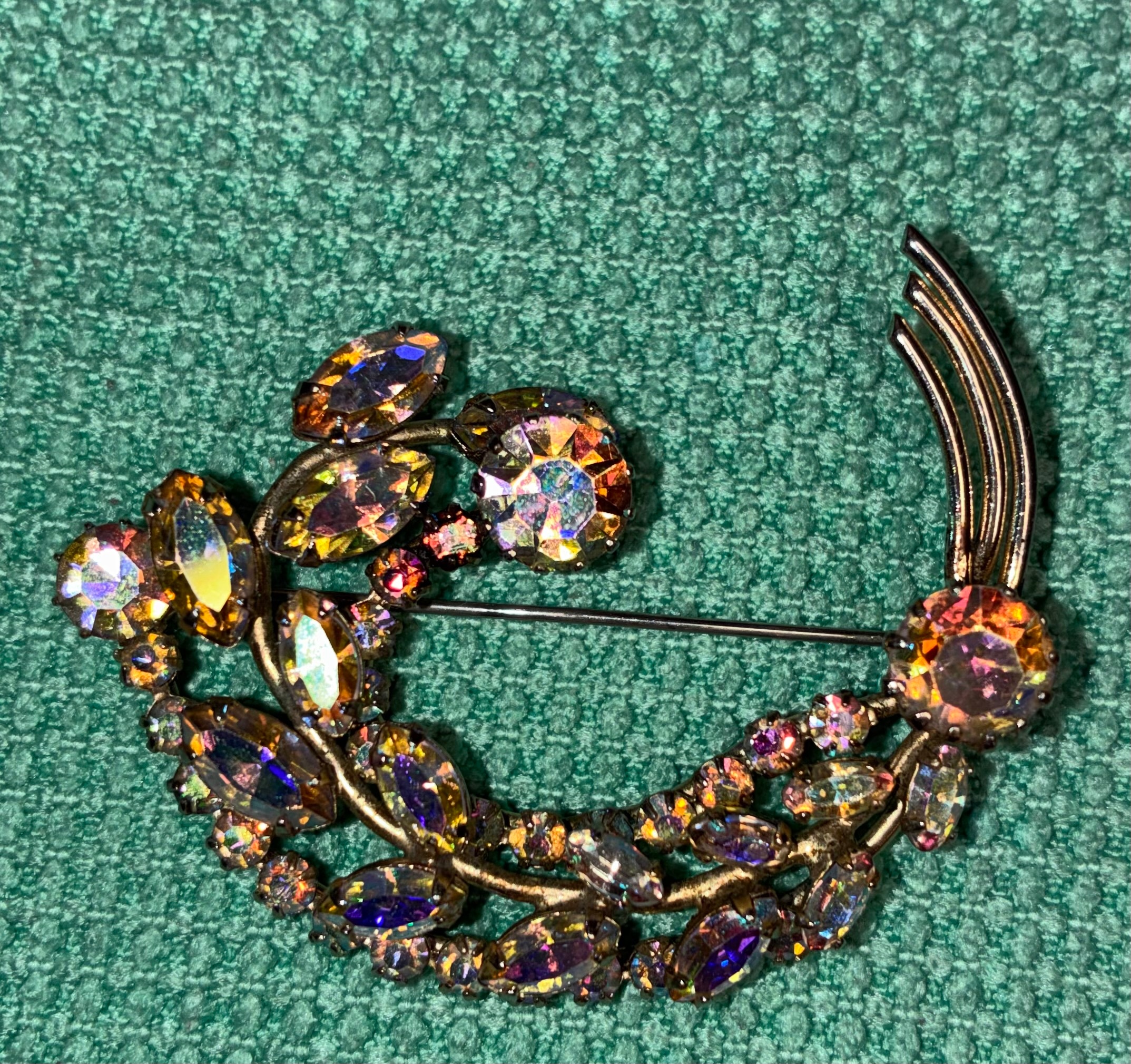 Vintage signed Sherman Crescent Swirl Aurora Borealis Brooch - photo 3