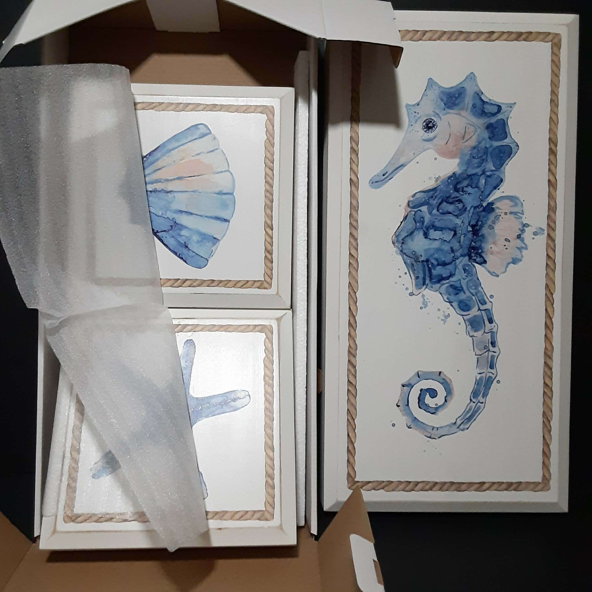 Set of 3 Nested Wall Hanging Art Seahorse Sea Shell Starfish - photo 3
