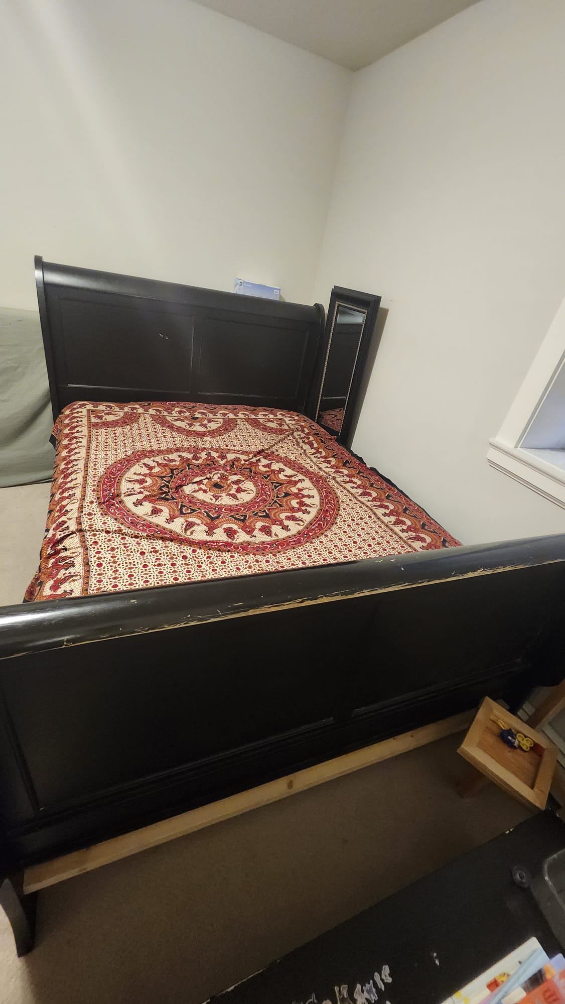 FREE King Size Black Wooden Sleigh Bed Frame - photo 2