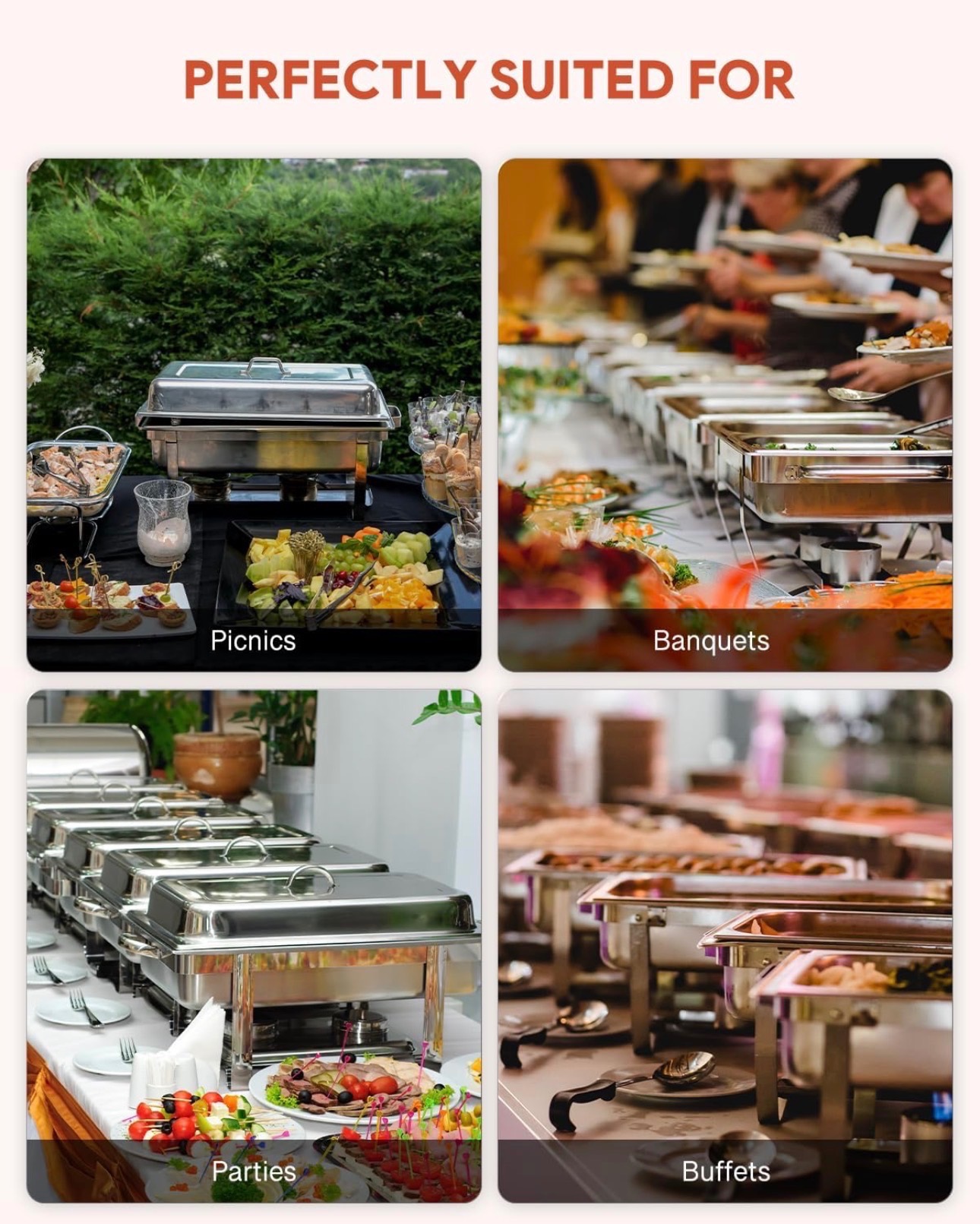 Chafing Dish Buffet Set 4 Pack 8 qt Chafers Foldable Frames