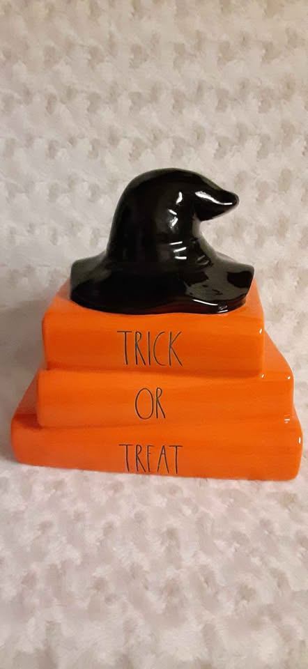 Rae Dunn Halloween Trick or Treat Orange Books w/ Witch Hat - photo 2