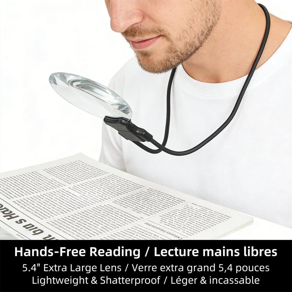 Hands-Free Neck Magnifier with Stand – 5.1 in Lens - photo 2