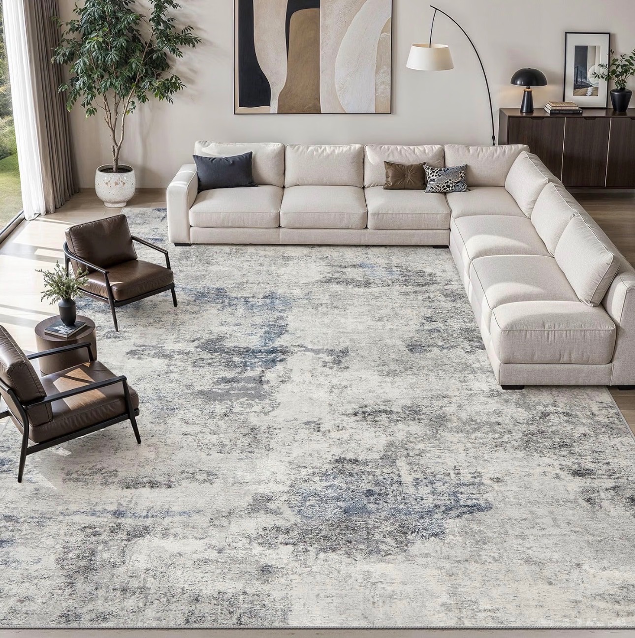 10x14' Area Rug Washable Neutral Modern Low Pile Soft Thin - photo 5