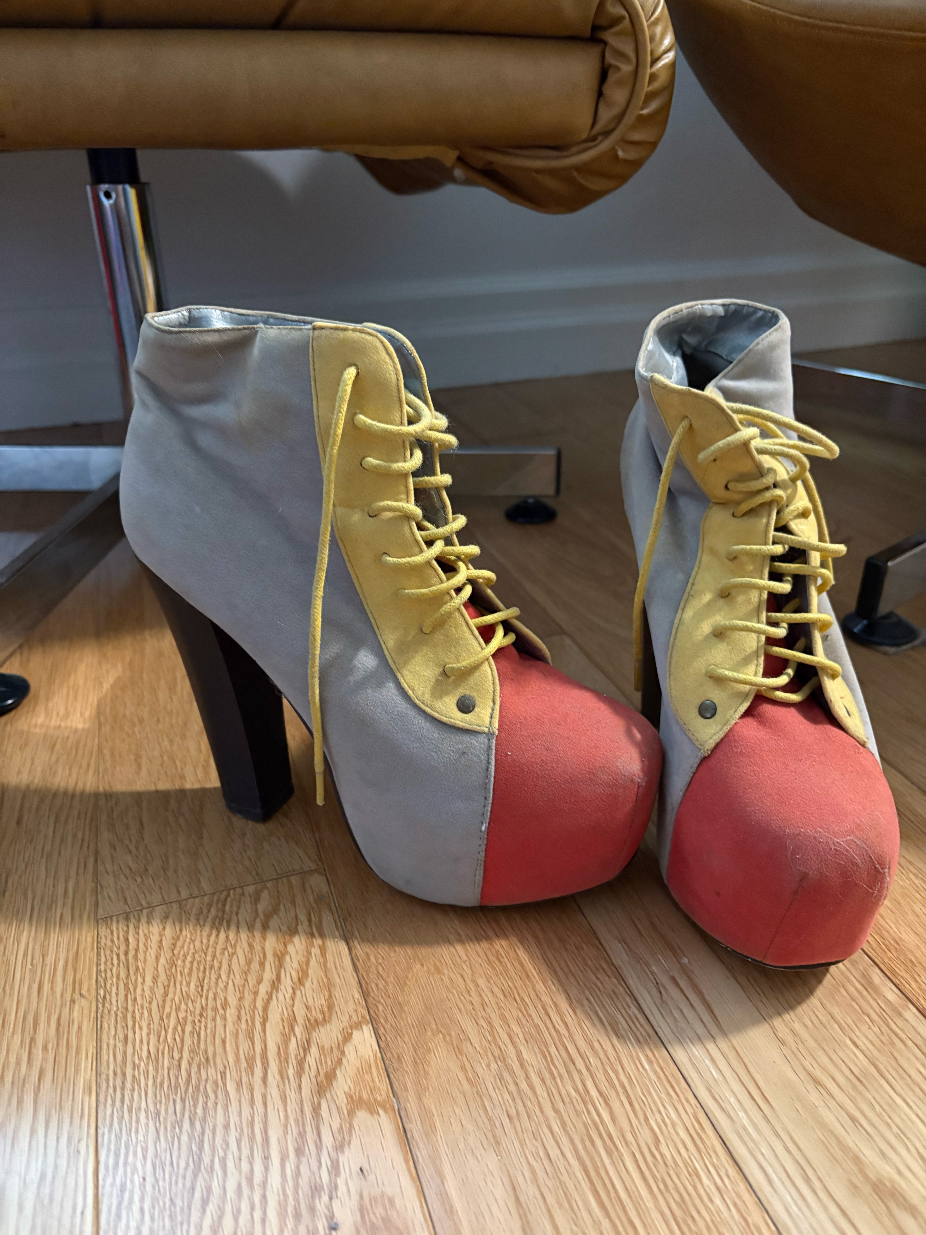 5.5 inch suede colourful chunky platform heels - photo 2