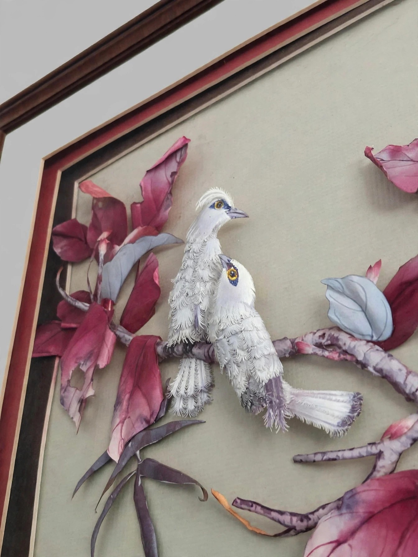 Vintage 3D Bird Floral Shadow Box Wall Art White Birds - photo 2