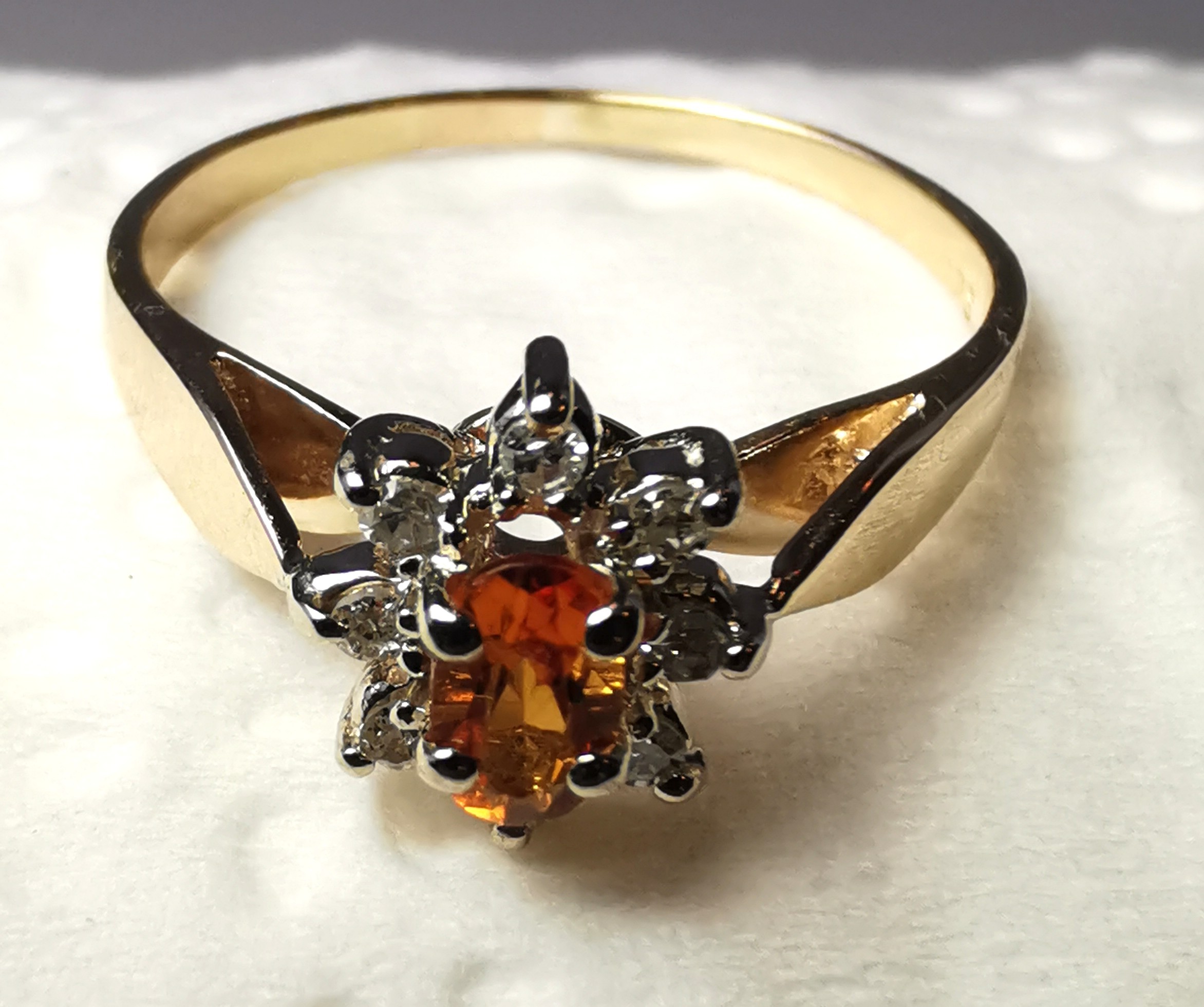 14K Gold Citrine Diamond Halo Ring Size 5.5 SLJ 1980s - photo 3