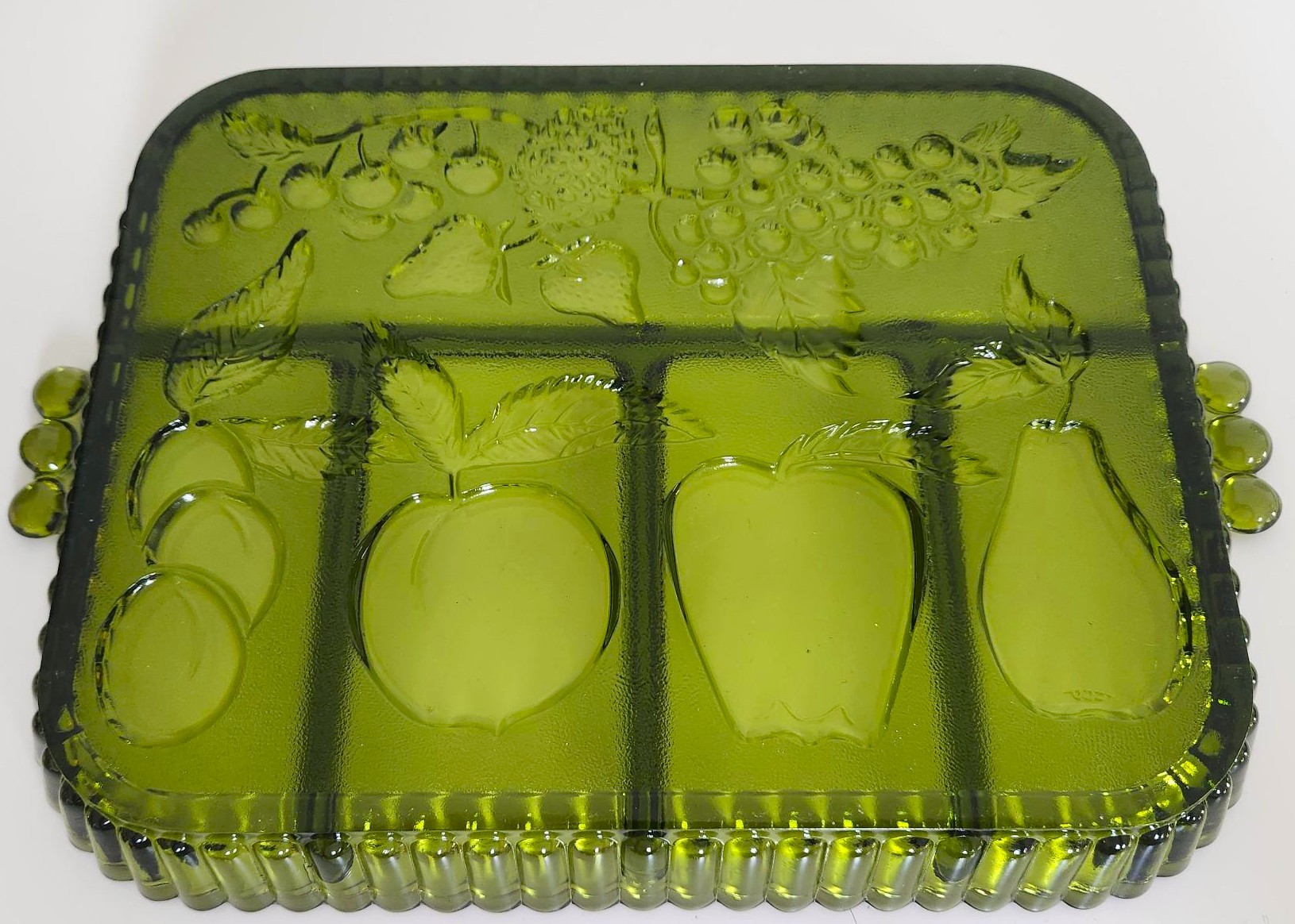 Vintage Indiana Glass Avocado Green Divided Serving Dish - photo 2