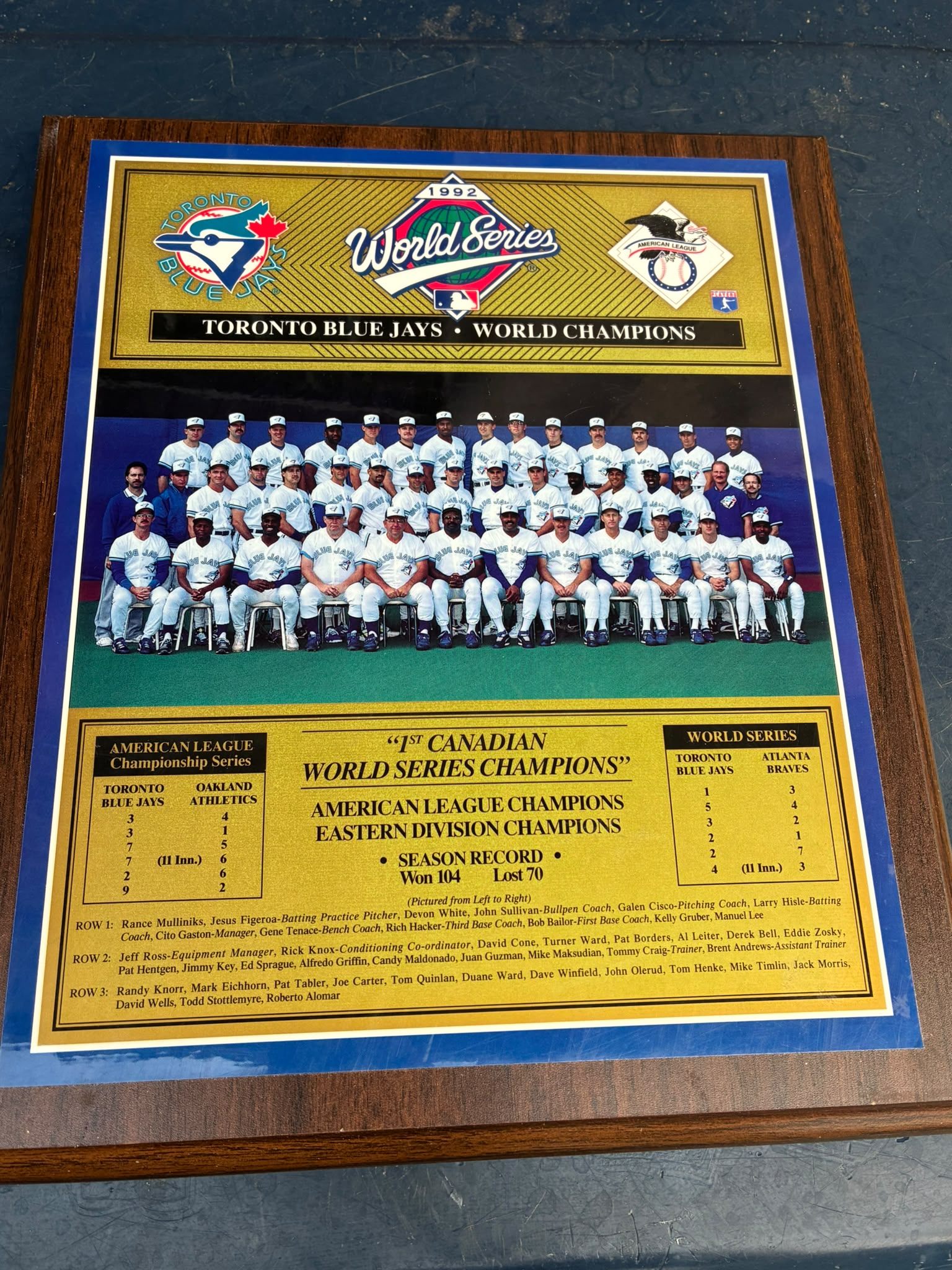 1992 Toronto Blue Jays World Series Plaque