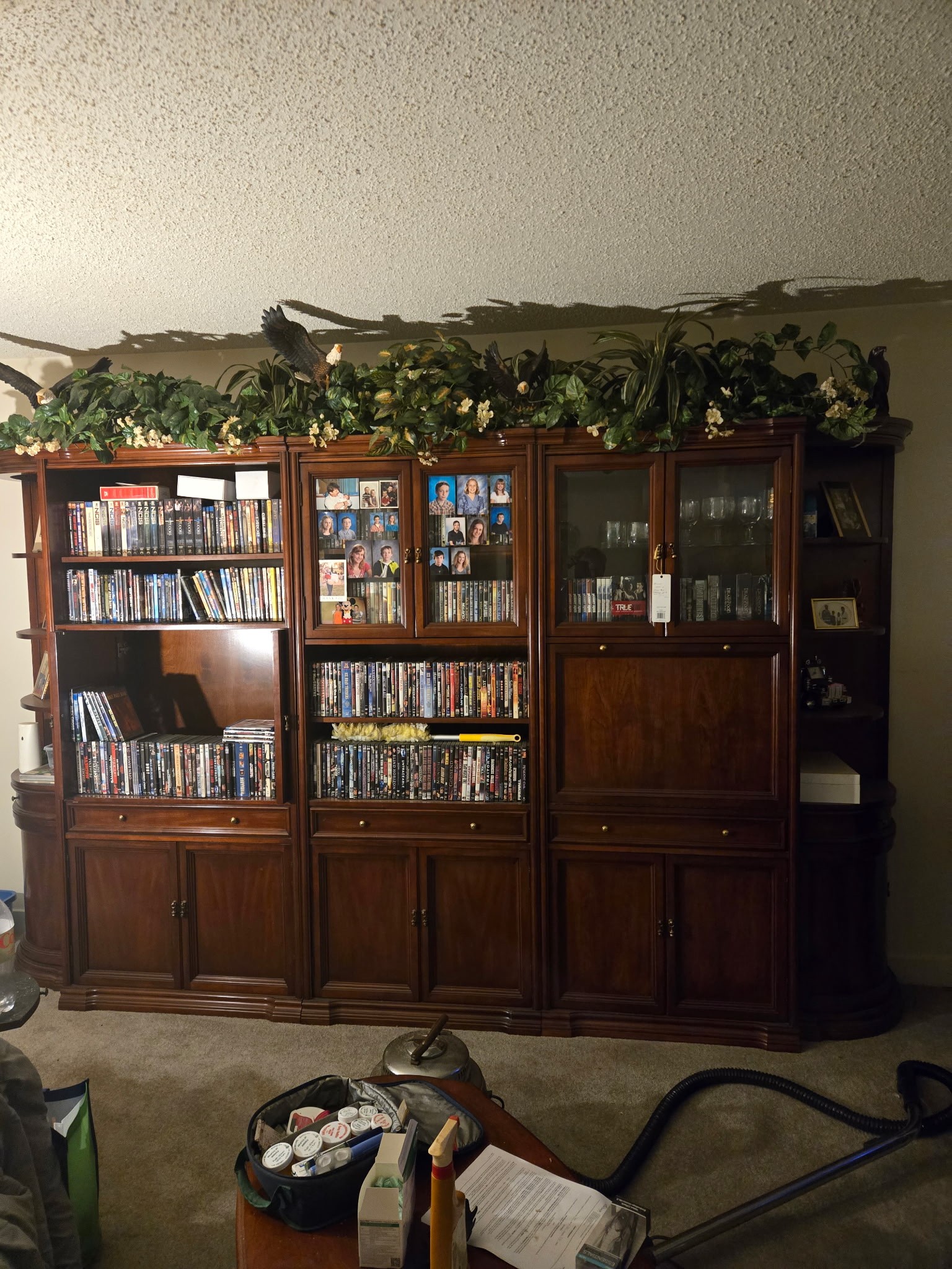 6 Piece Cherry Wall Unit and Cherry Dining Table with 6 Chairs