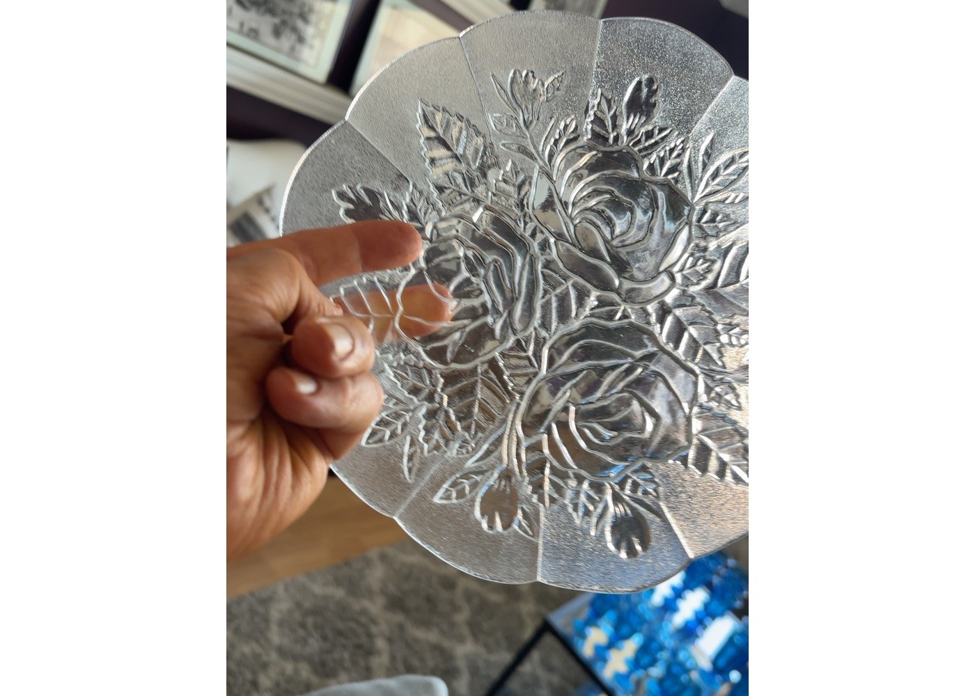 Set of 5 Clear Rose Pattern Dessert Plates