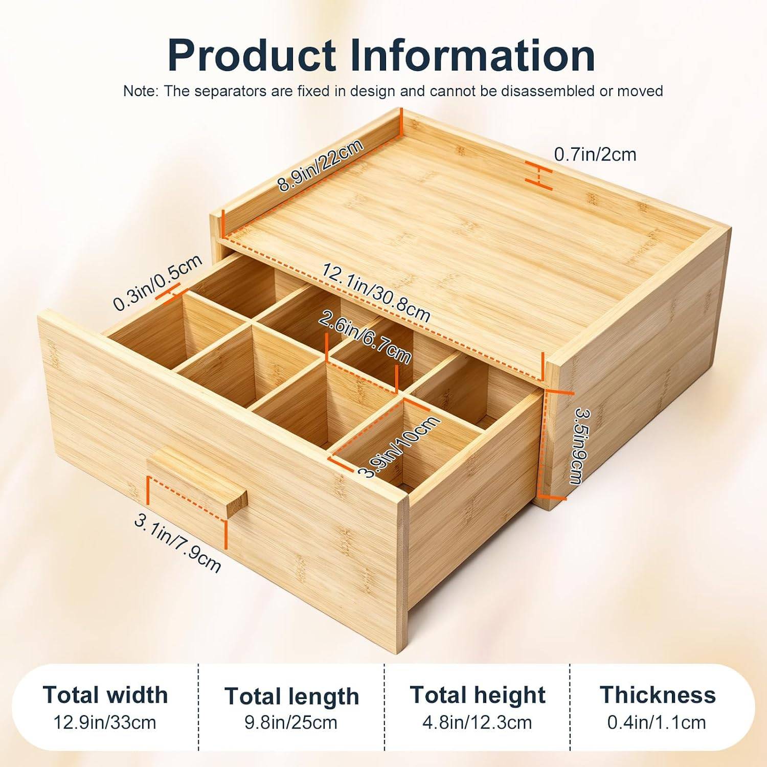 Bamboo Tea Bag Organizer Box with Drawer Oak - photo 3