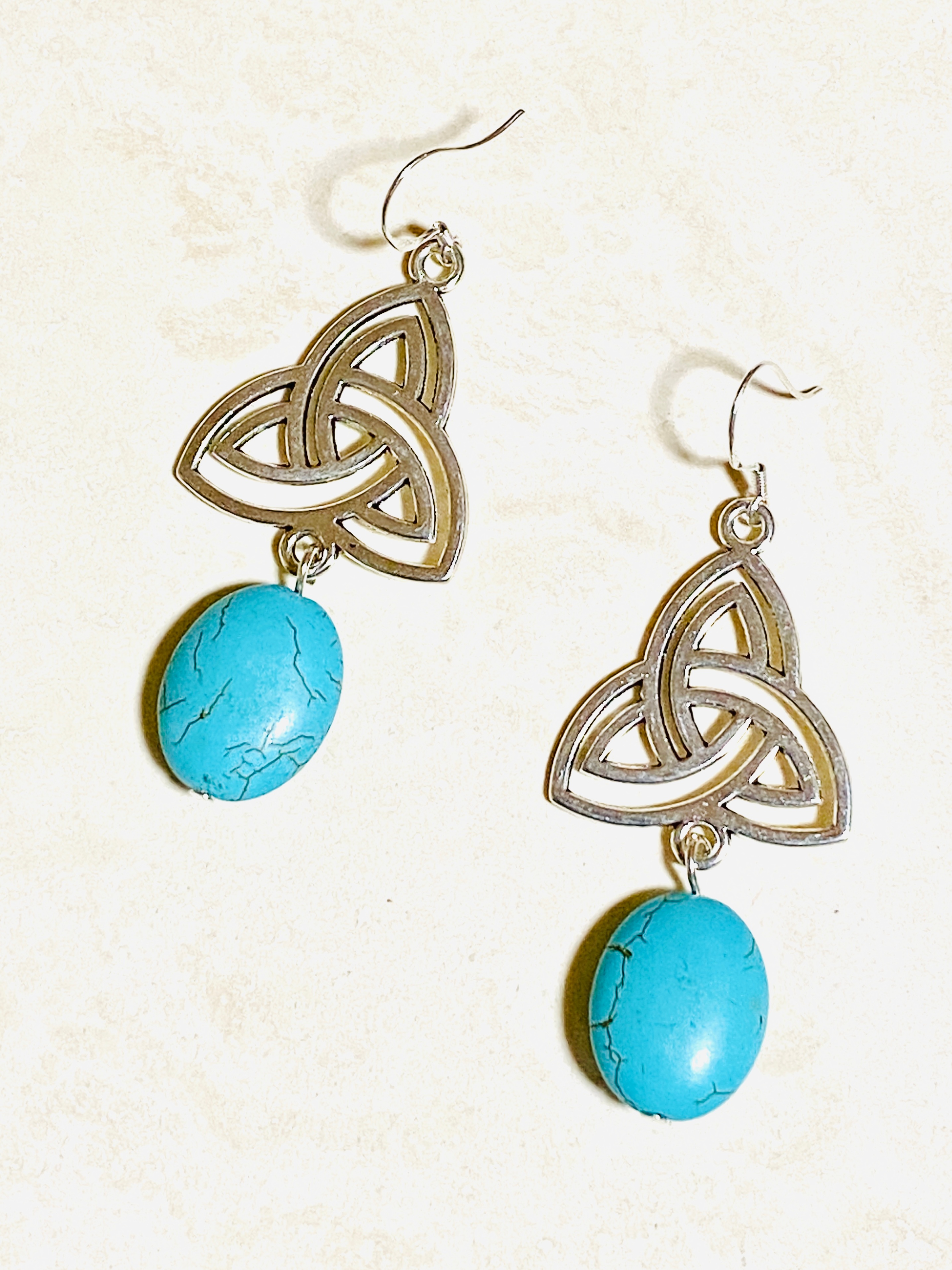 Blue Dyed Howlite Triqueta Earrings, Sterling Silver Hooks - photo 2