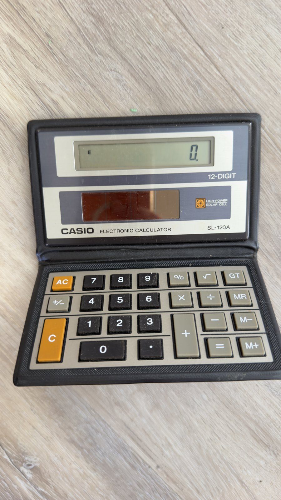 Vintage Casio SL-120A 12-Digit Solar Calculator with Case