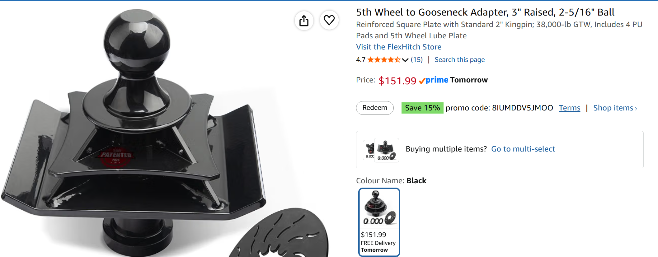5th Wheel to Gooseneck Adapter 3" Raised 2-5/16" Ball 38K GTW - photo 3