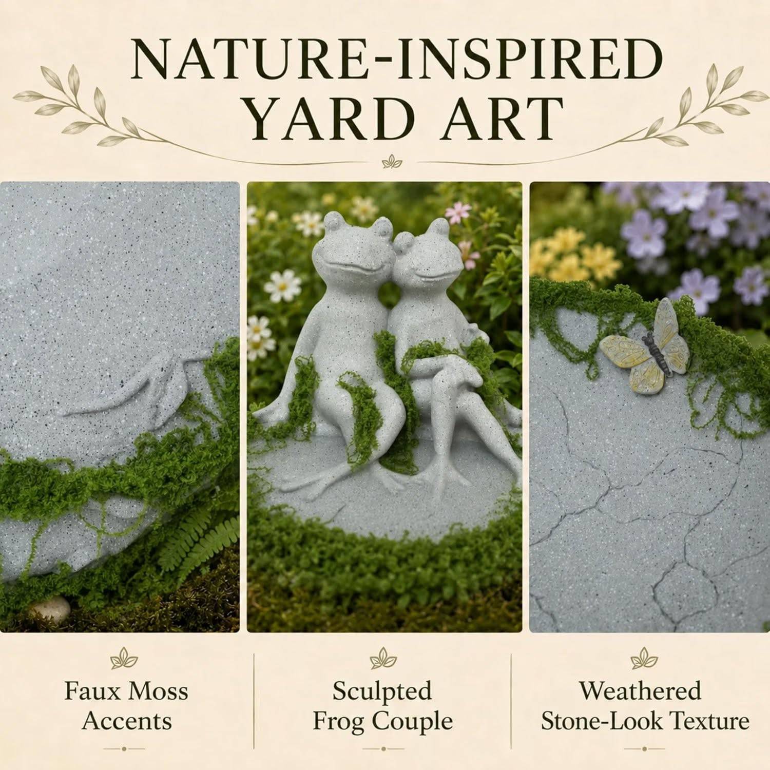 Small Resin Ground Birdbath Bowl, Frog Couple - photo 4
