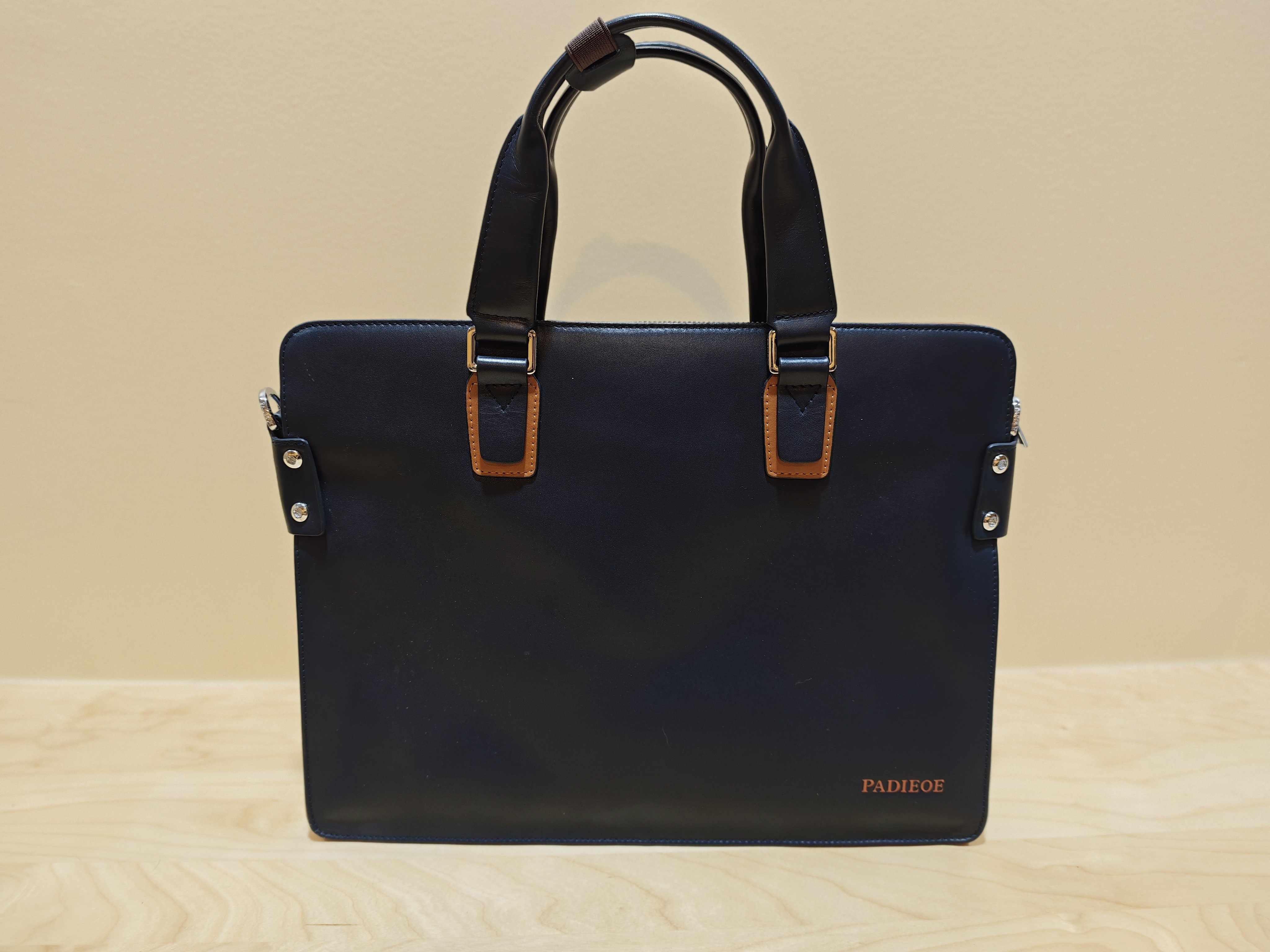 Padieoe Leather Laptop Bag Briefcase - Navy Blue - Fits 14 Inch