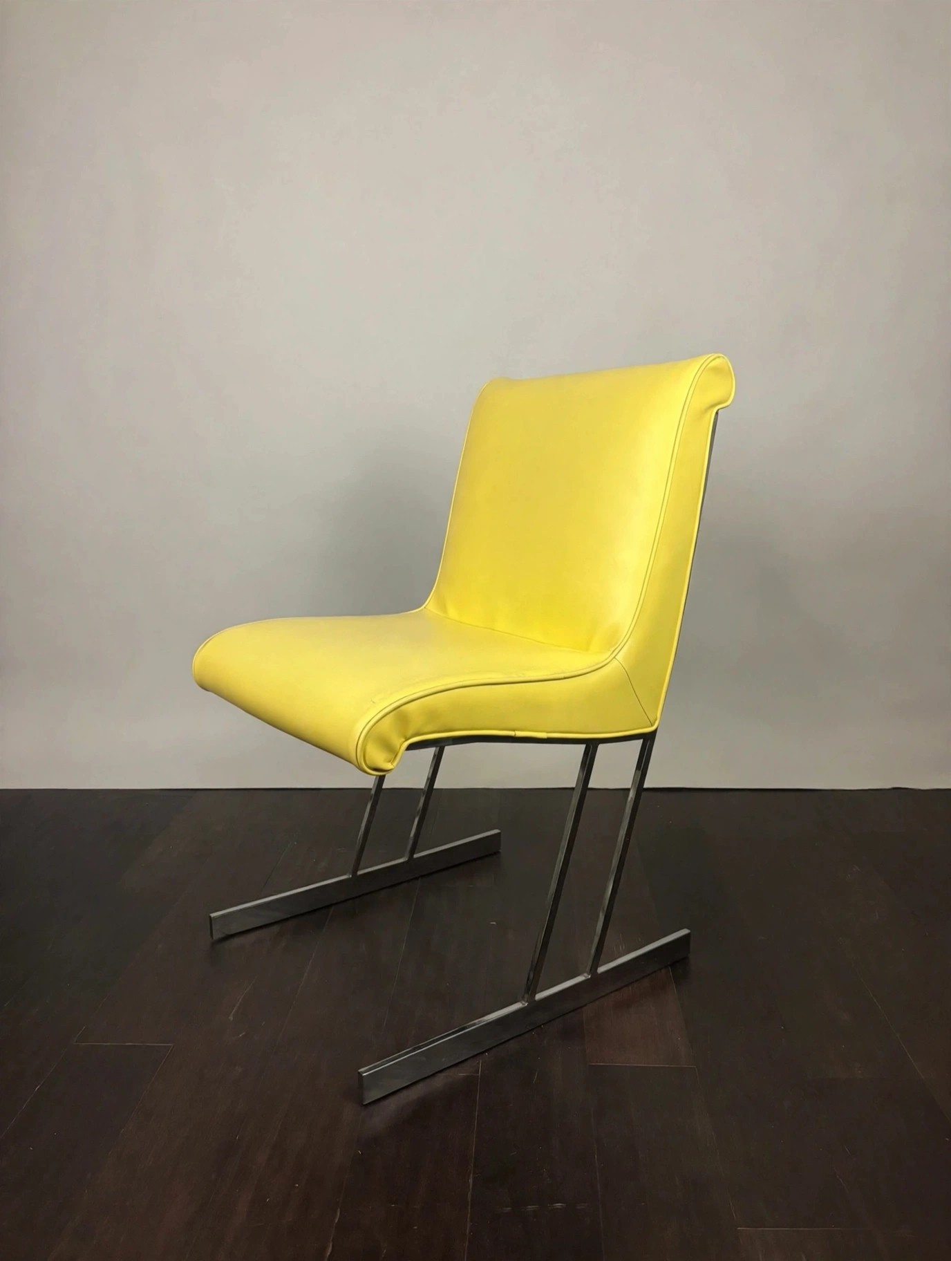 FDY Yellow Vinyl Cantilever Dining Chairs Pair, Chrome Base - photo 2