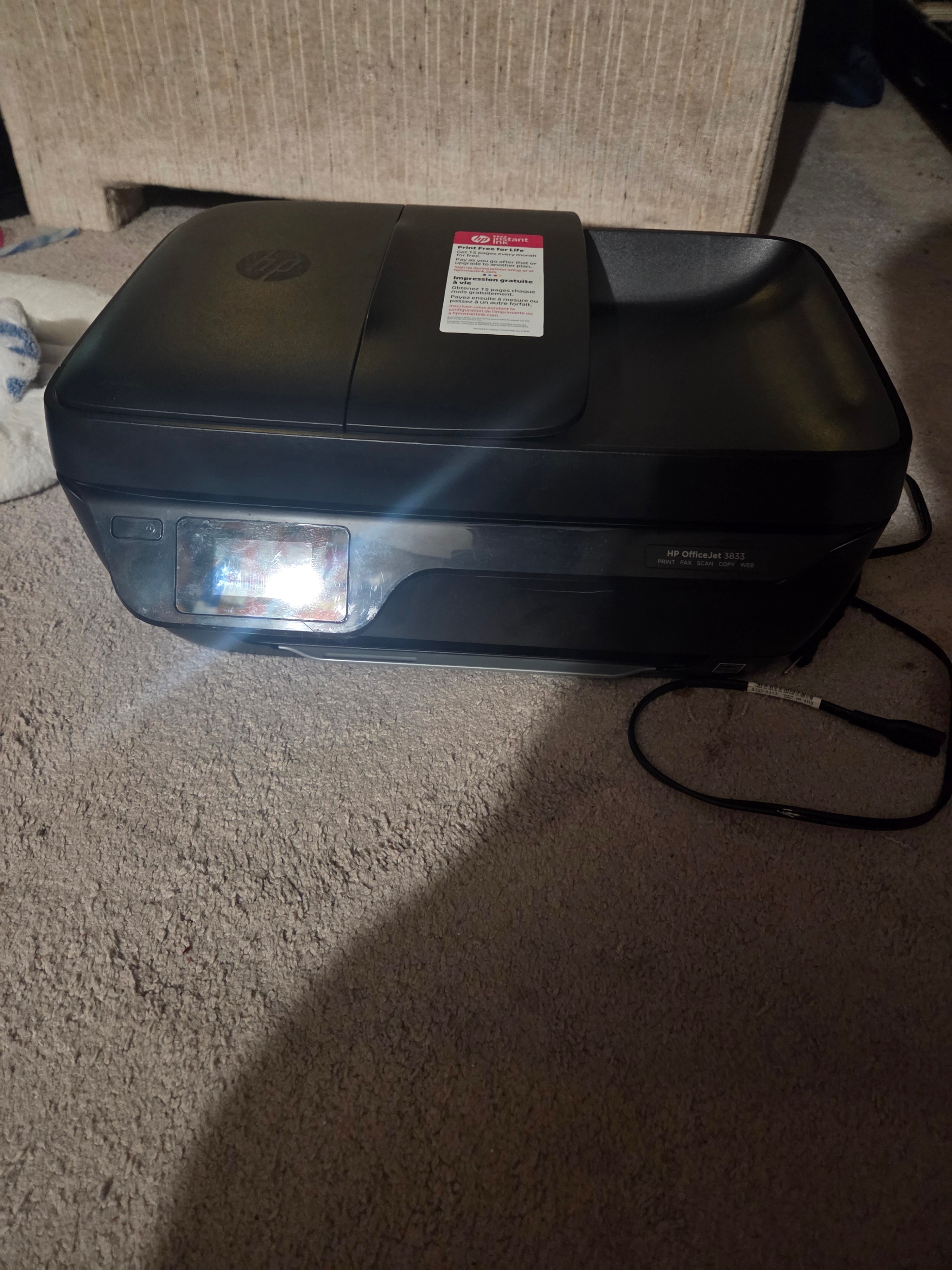 FREE HP OfficeJet 3833 All-in-One Wireless Printer, Missing Tray