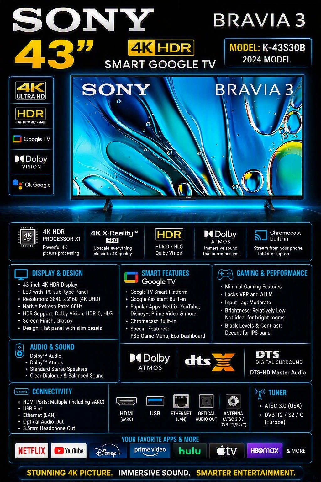 Sony 43" 4K HDR Smart Google TV