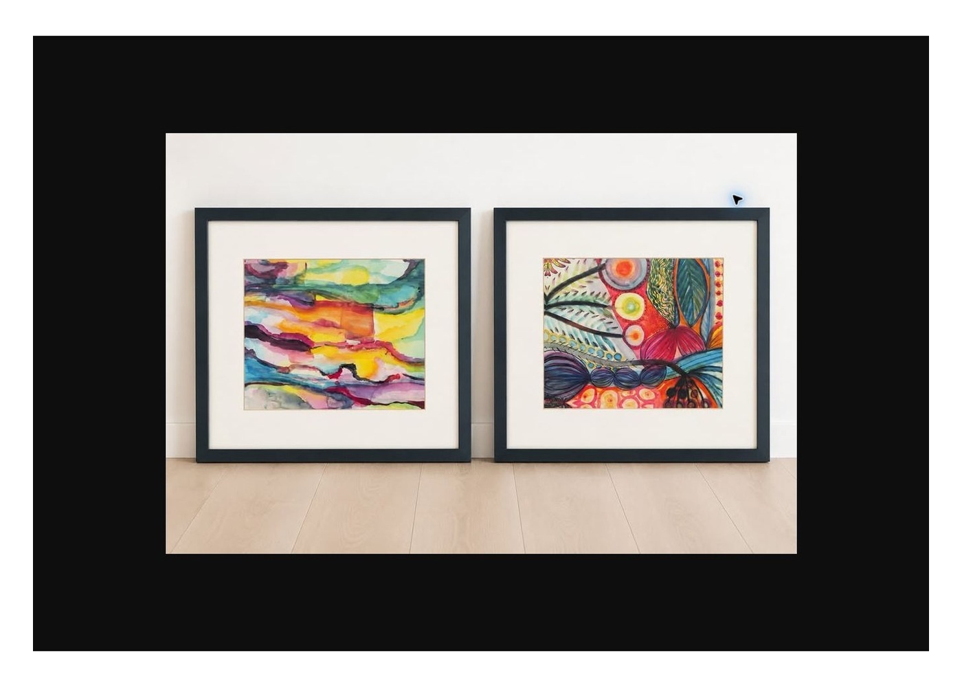 Pair of Framed Colorful Abstract Art Prints