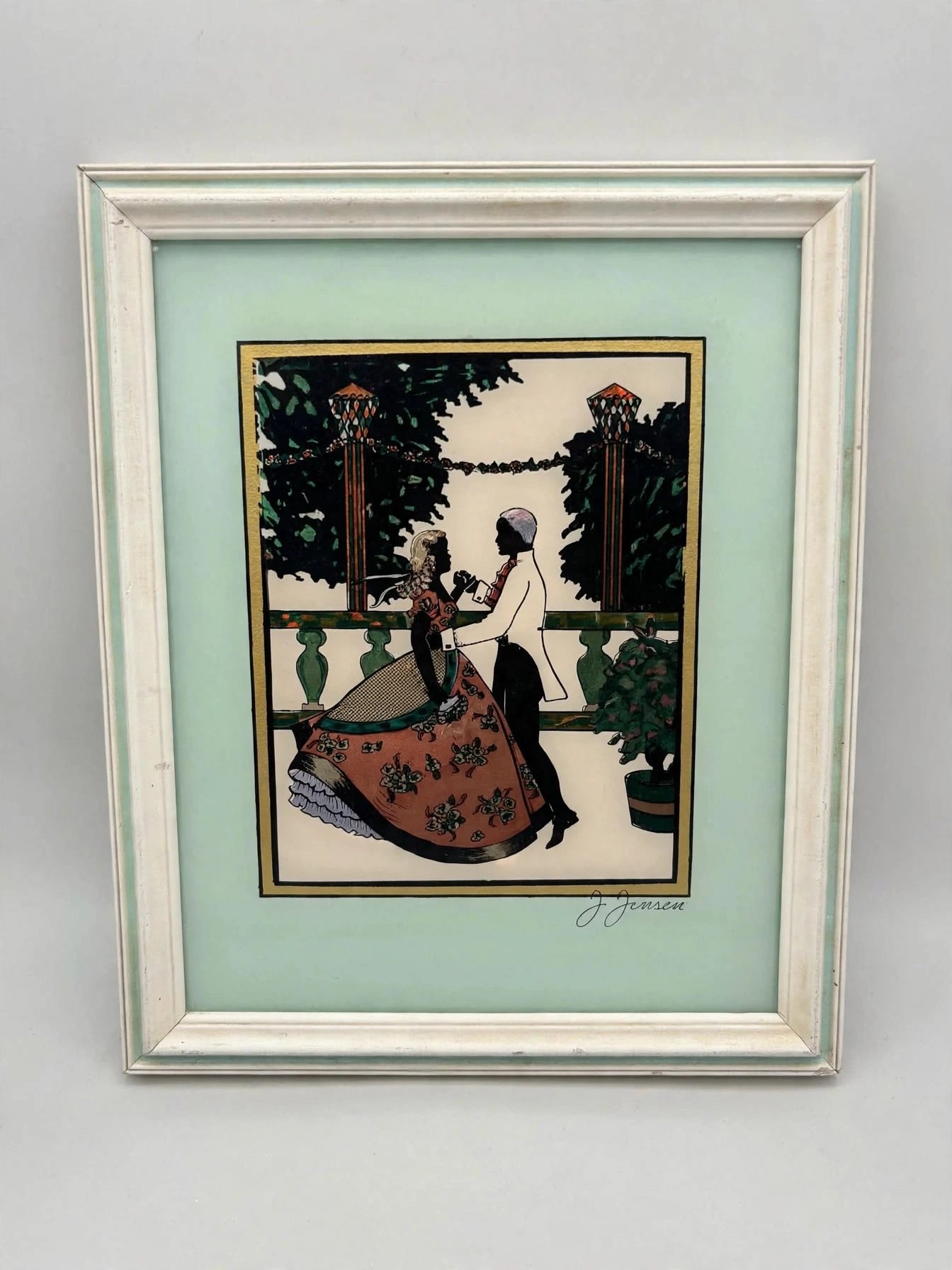 1940s J Jensen Foil Silhouette Art Vintage Framed - photo 4