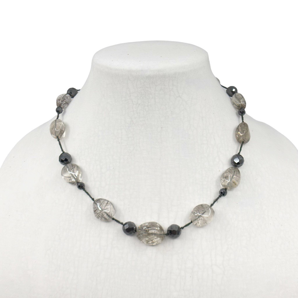 sterling silver rutilated quartz & crystal bead necklace - photo 2