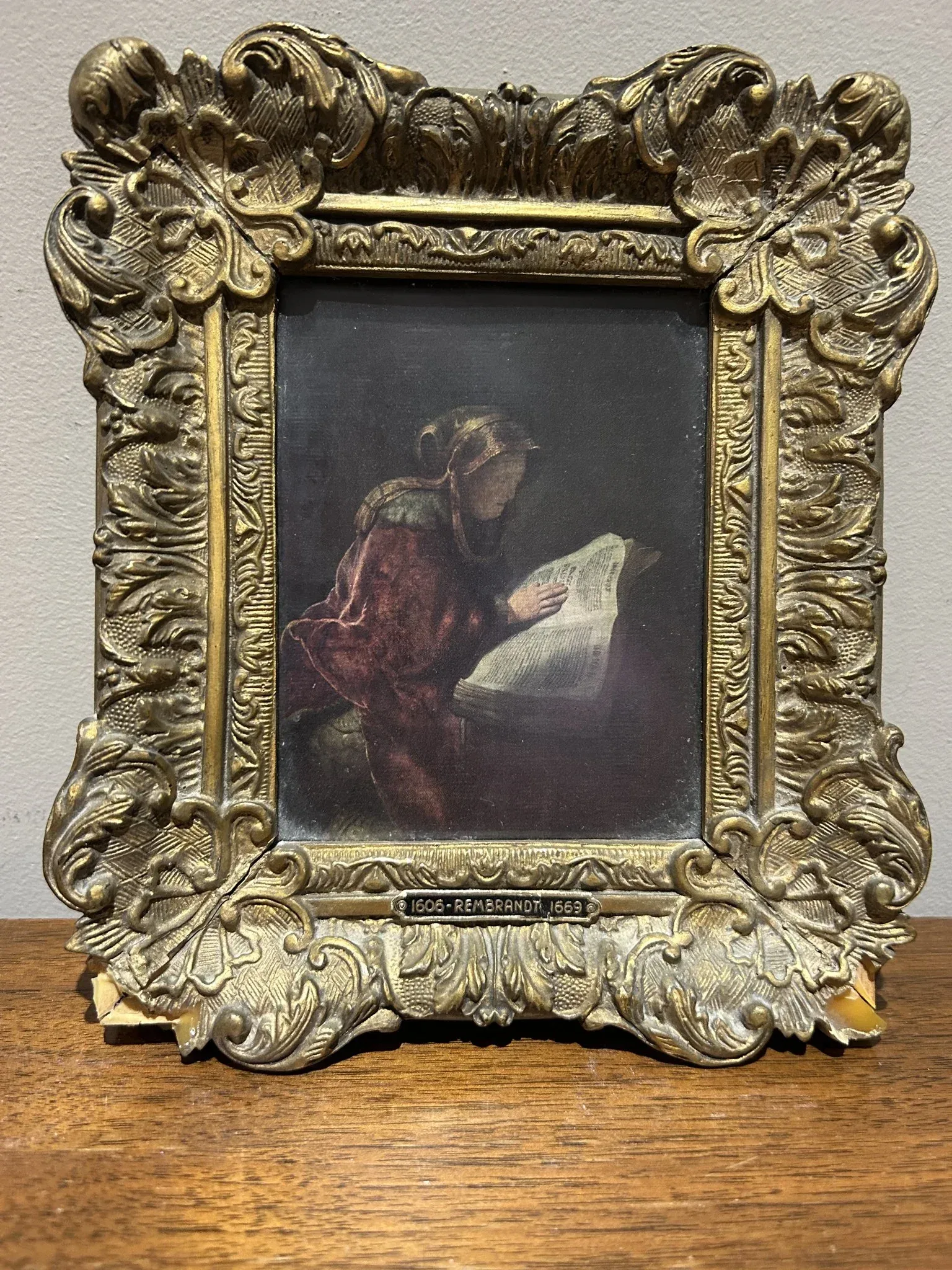Vintage Ornate Gold Frame Rembrandt Print Repro