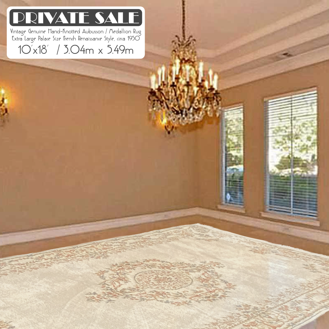 Large Vintage Aubusson Medallion Rug Carpet 18' x 10' - photo 5
