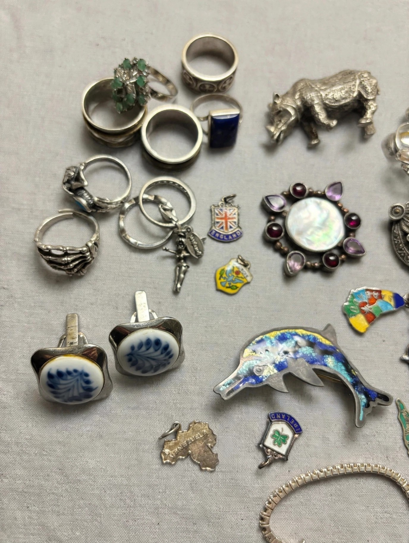 Vintage 925 Sterling Silver Jewelry Lot 179g Rings Brooches - photo 5