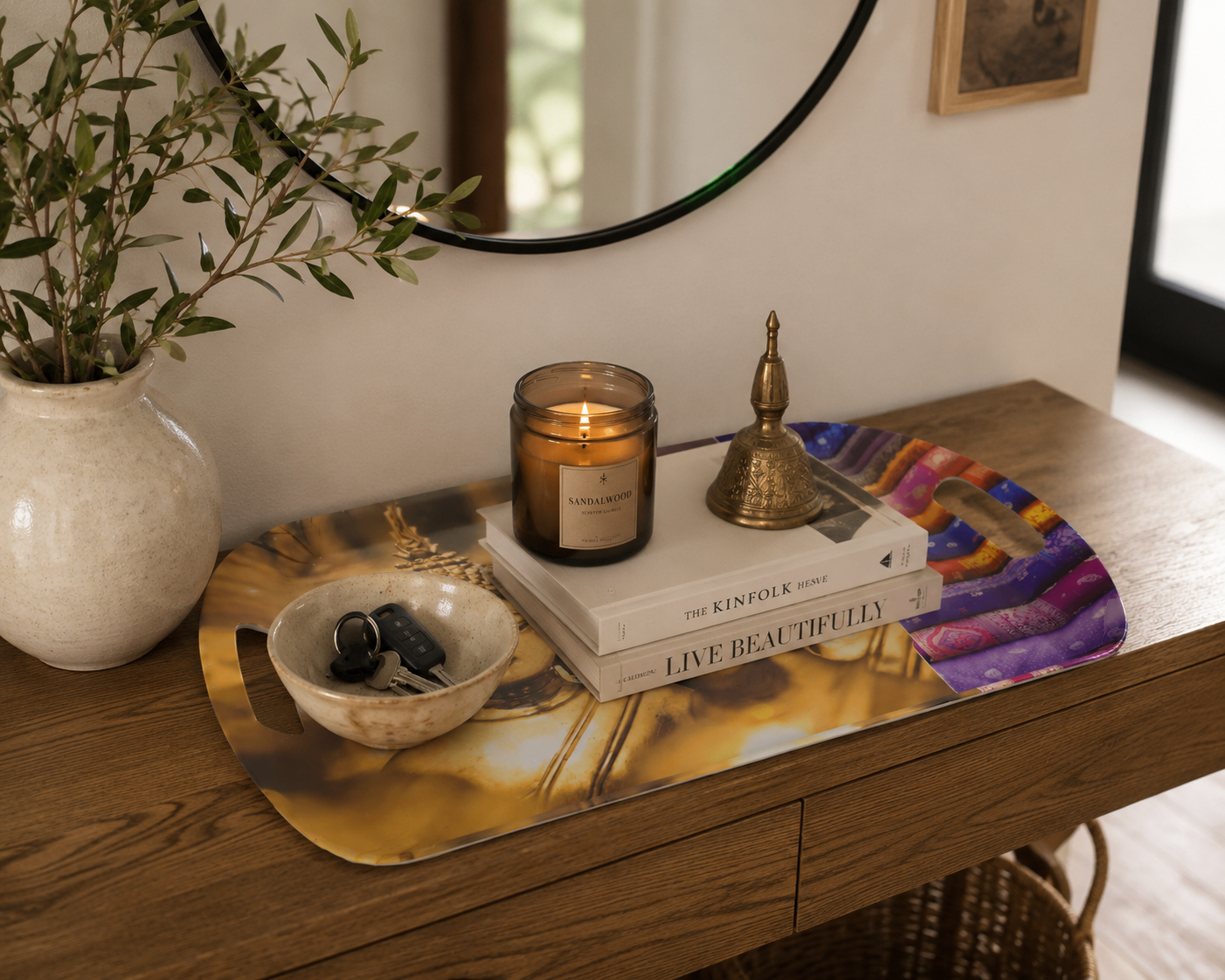 Golden Buddha & Sari Stripe Decorative Serving Tray - photo 2