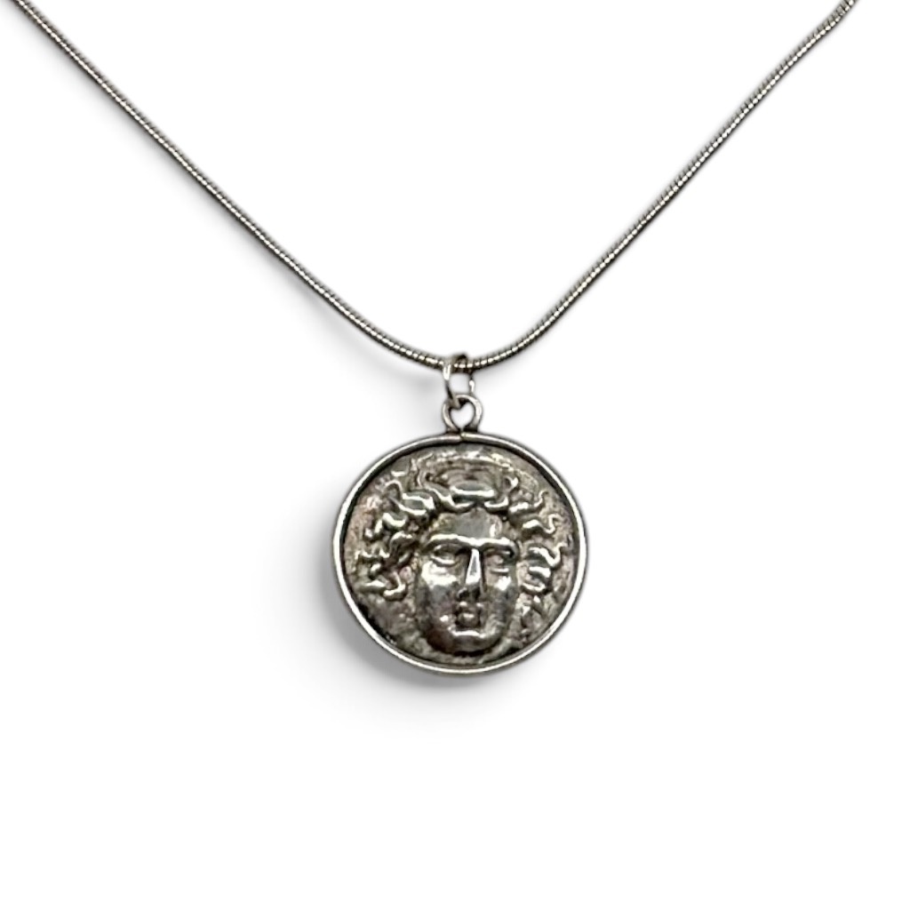 sterling silver LARISSA & ZEUS drachma Greek coin pendant