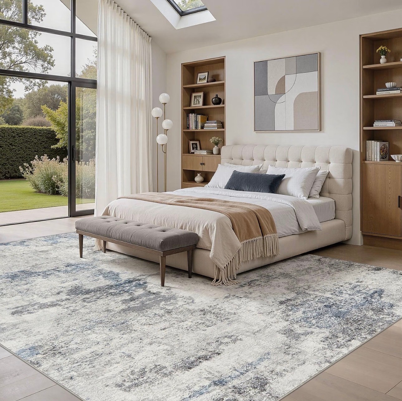 10x14' Area Rug Washable Neutral Modern Low Pile Soft Thin - photo 5