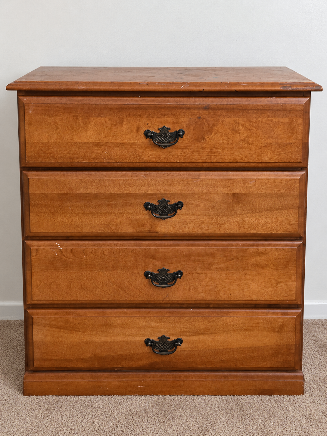 Solid Heavy Wood 4-Drawer Maple/Pine Dresser Chest