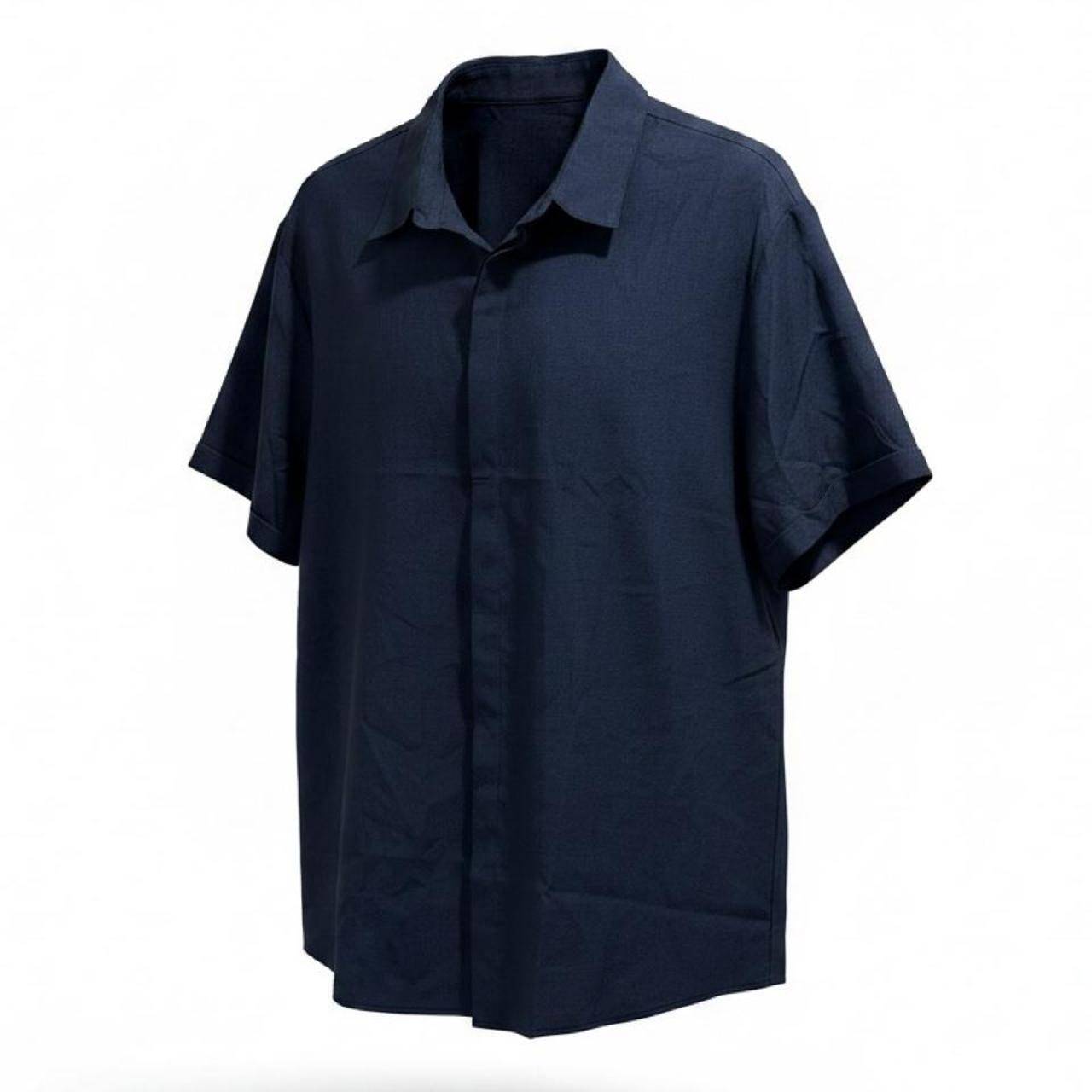 Navy Blue Short Sleeve Button Up Shirt – Size L – Brand New - photo 2