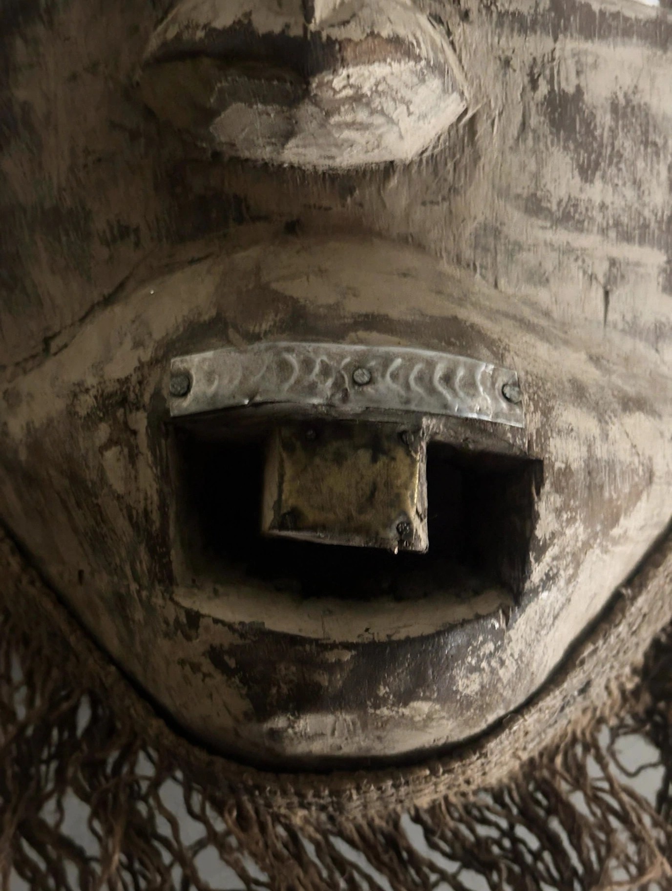 Large 18in Tribal Mask, Metal Plated with Nails, Beard - photo 5