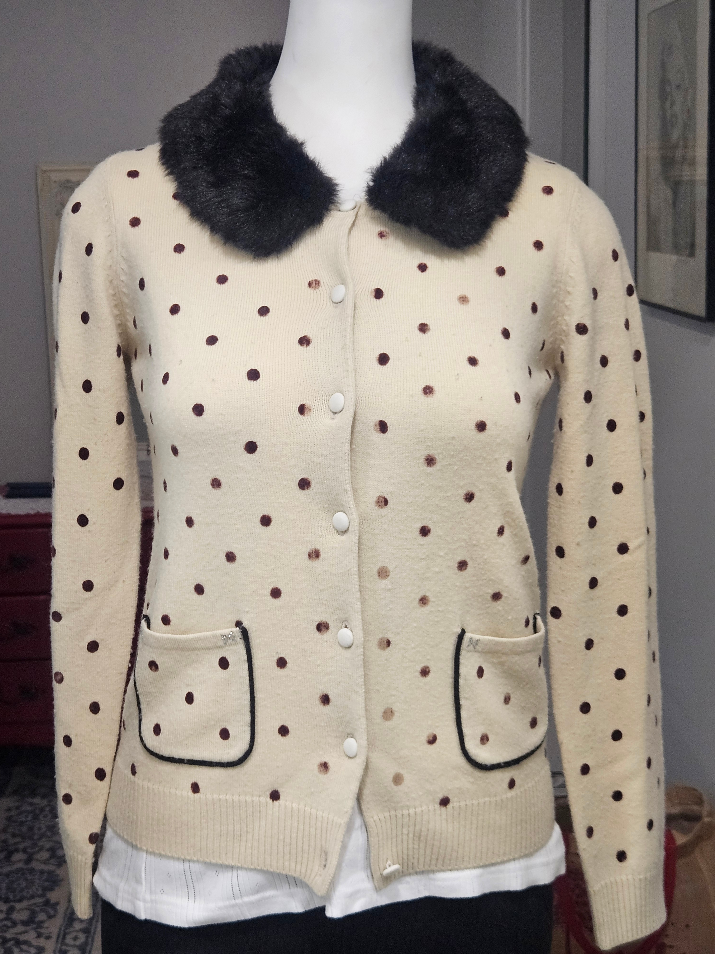 polka-dot cardigan with a faux fur collar - photo 2