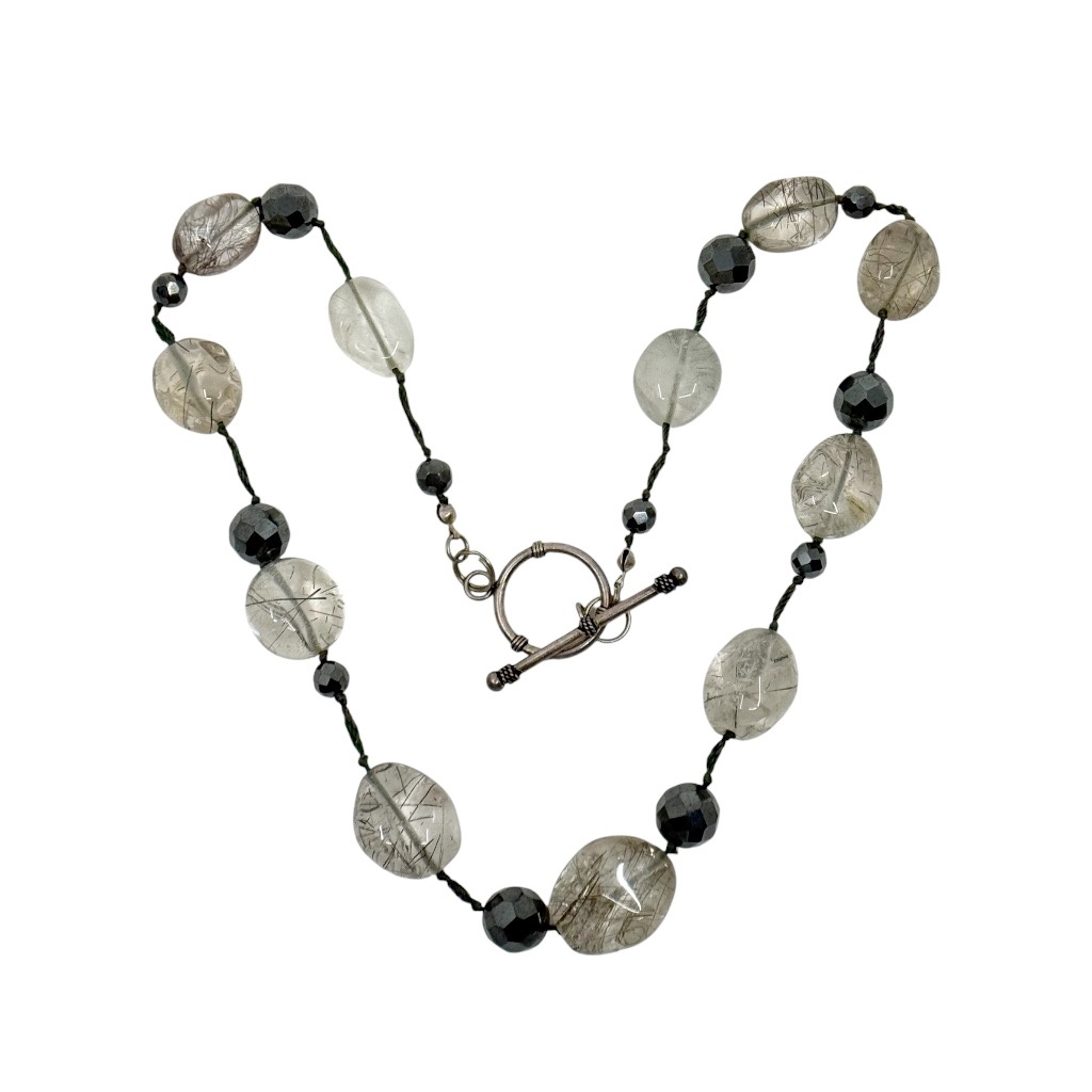 sterling silver rutilated quartz & crystal bead necklace - photo 3