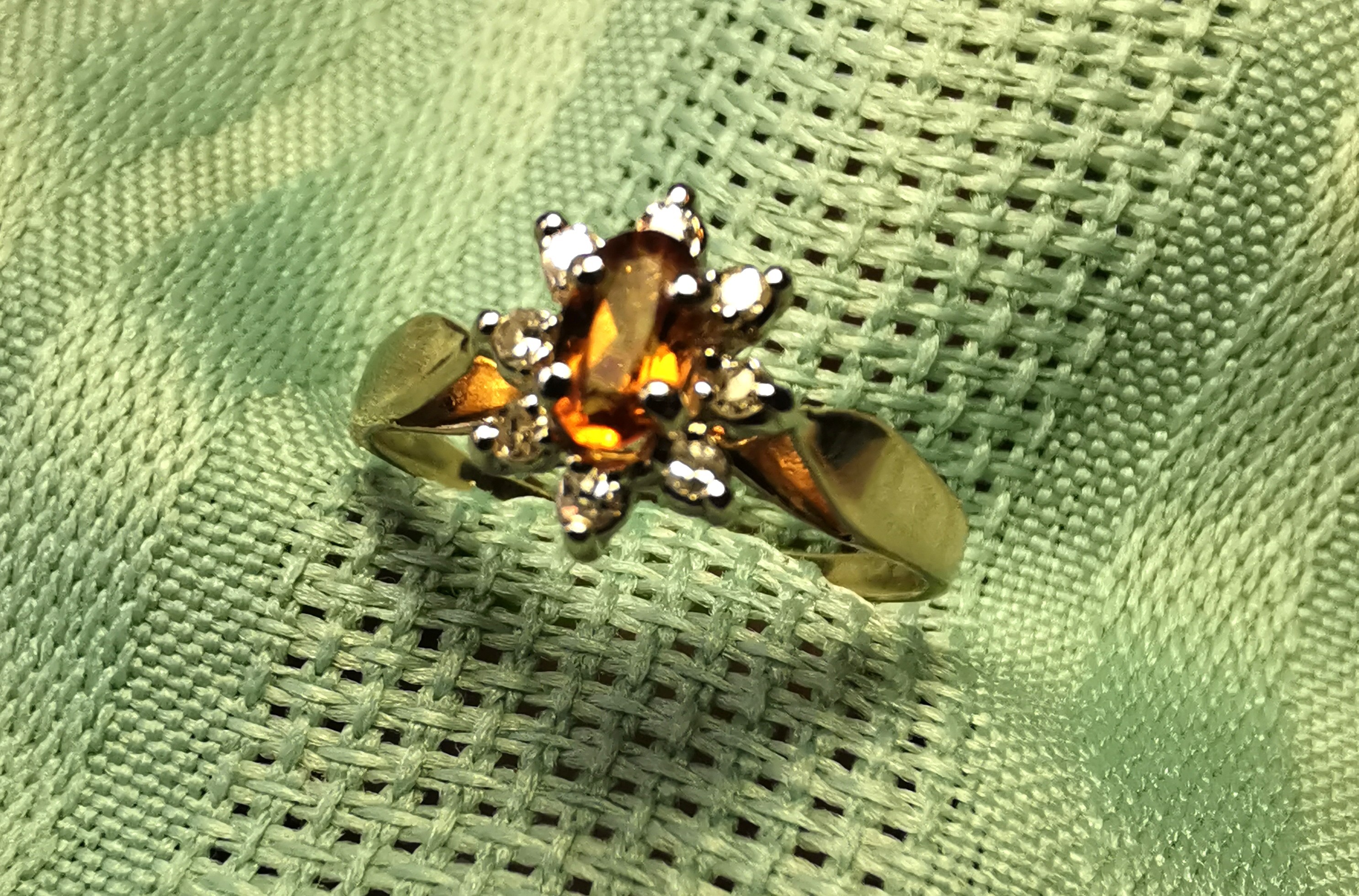 14K Gold Citrine Diamond Halo Ring Size 5.5 SLJ 1980s - photo 2