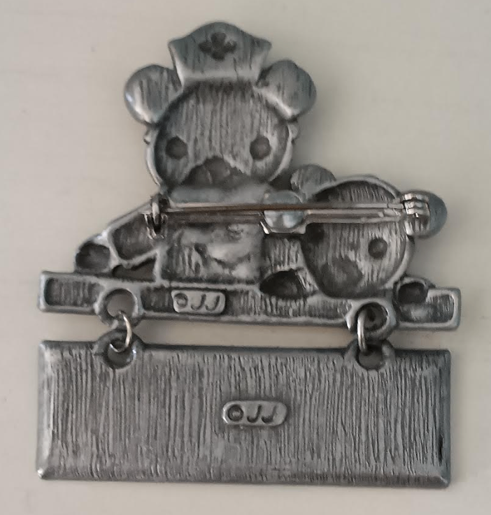 Vintage JJ Jonette Jewelry Pewter Teddy Bear Nurse Brooch Pin - photo 3