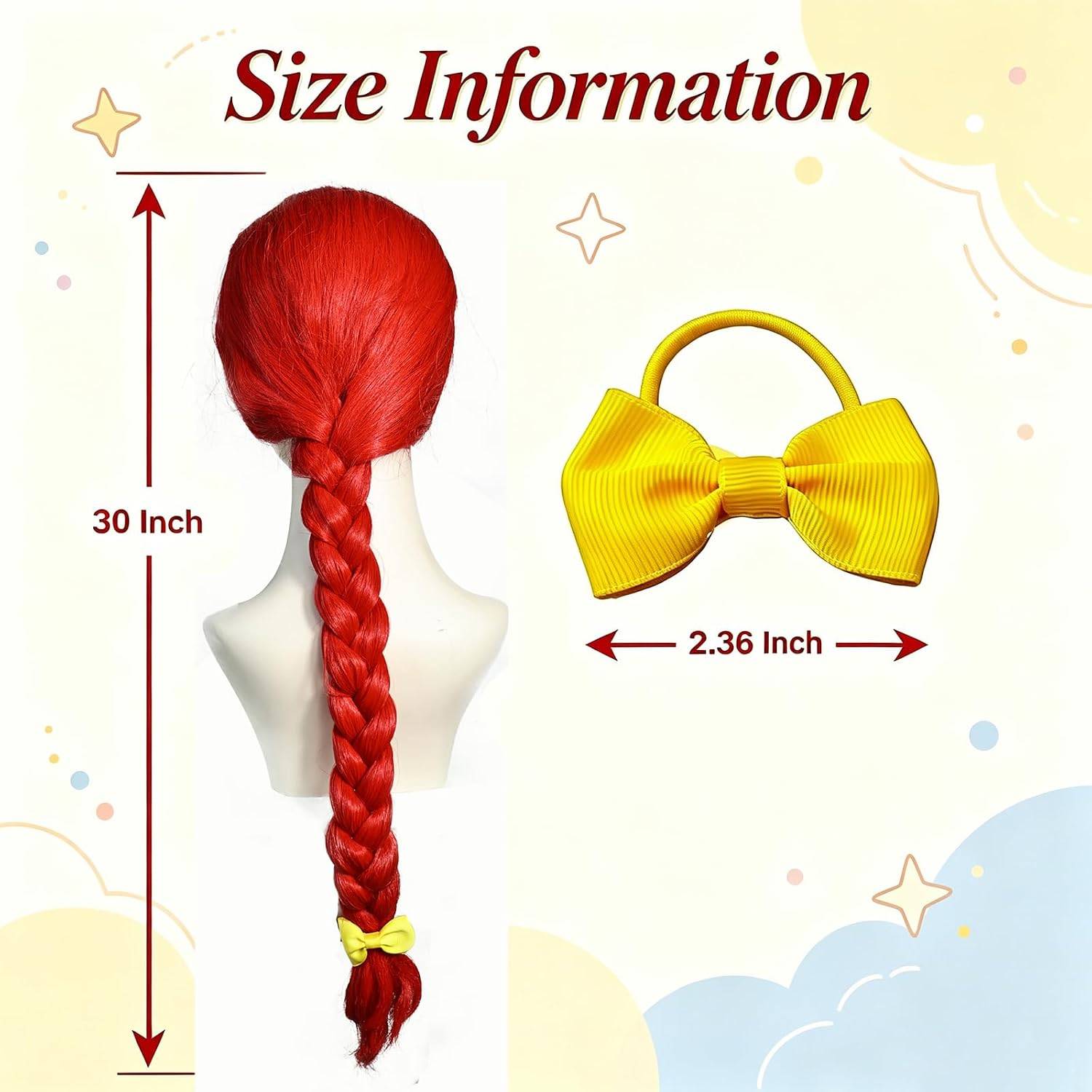 New~Long Red Braided Wig with Yellow Bow - photo 2